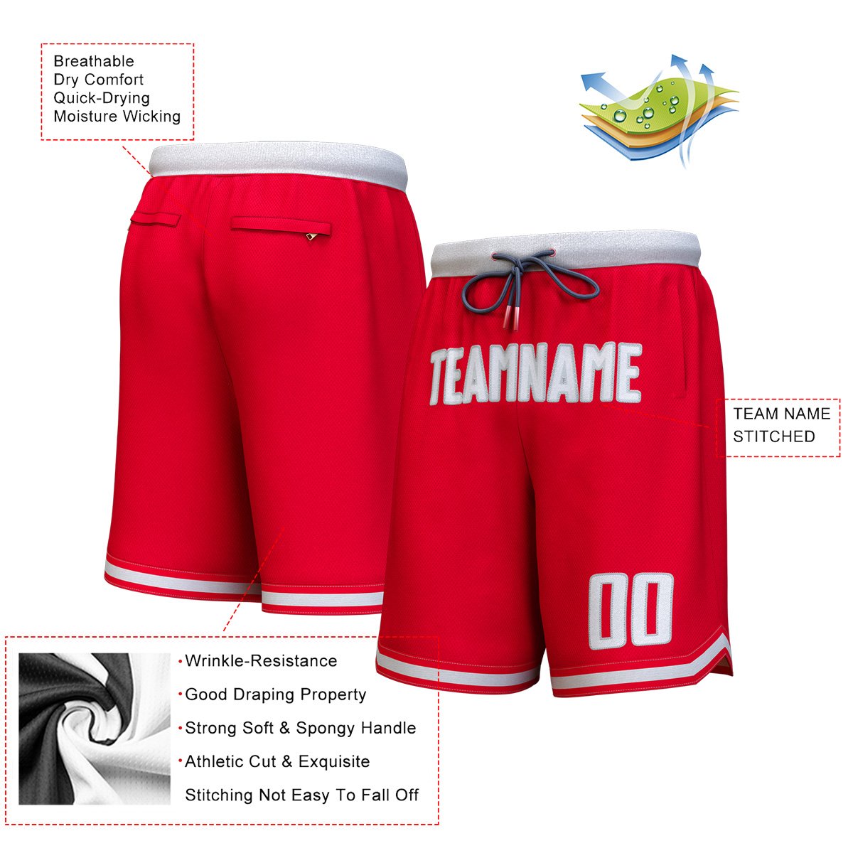 Custom Red White-Gray Personalized Basketball Shorts
