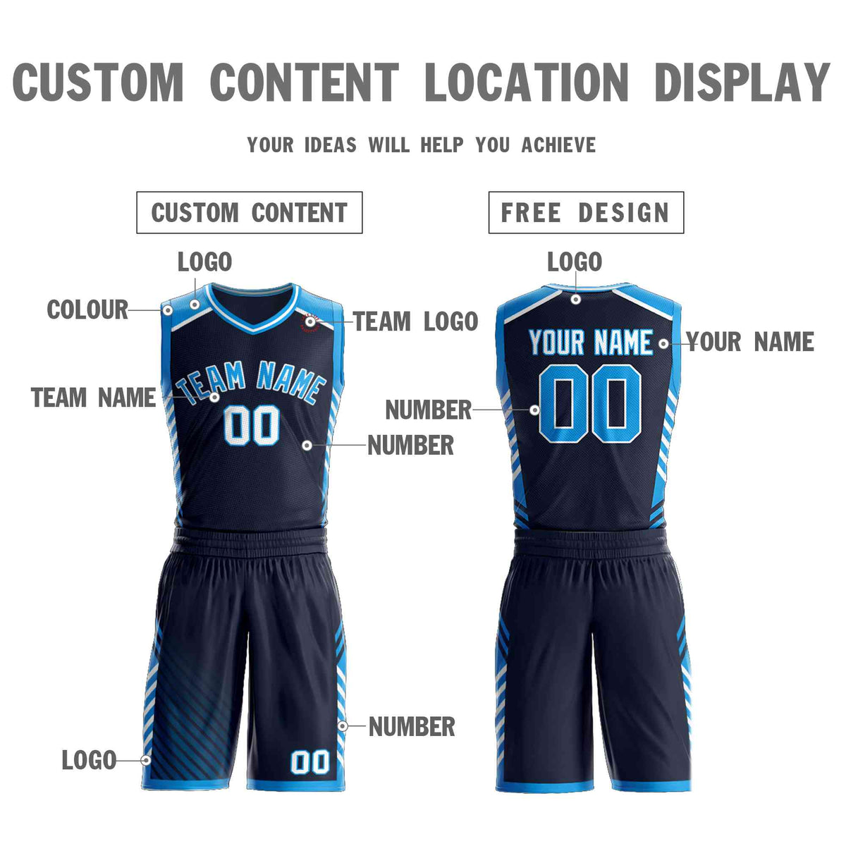 Custom Navy Powder Blue-White Graffiti Pattern Sets Bar Element Basketball Jersey