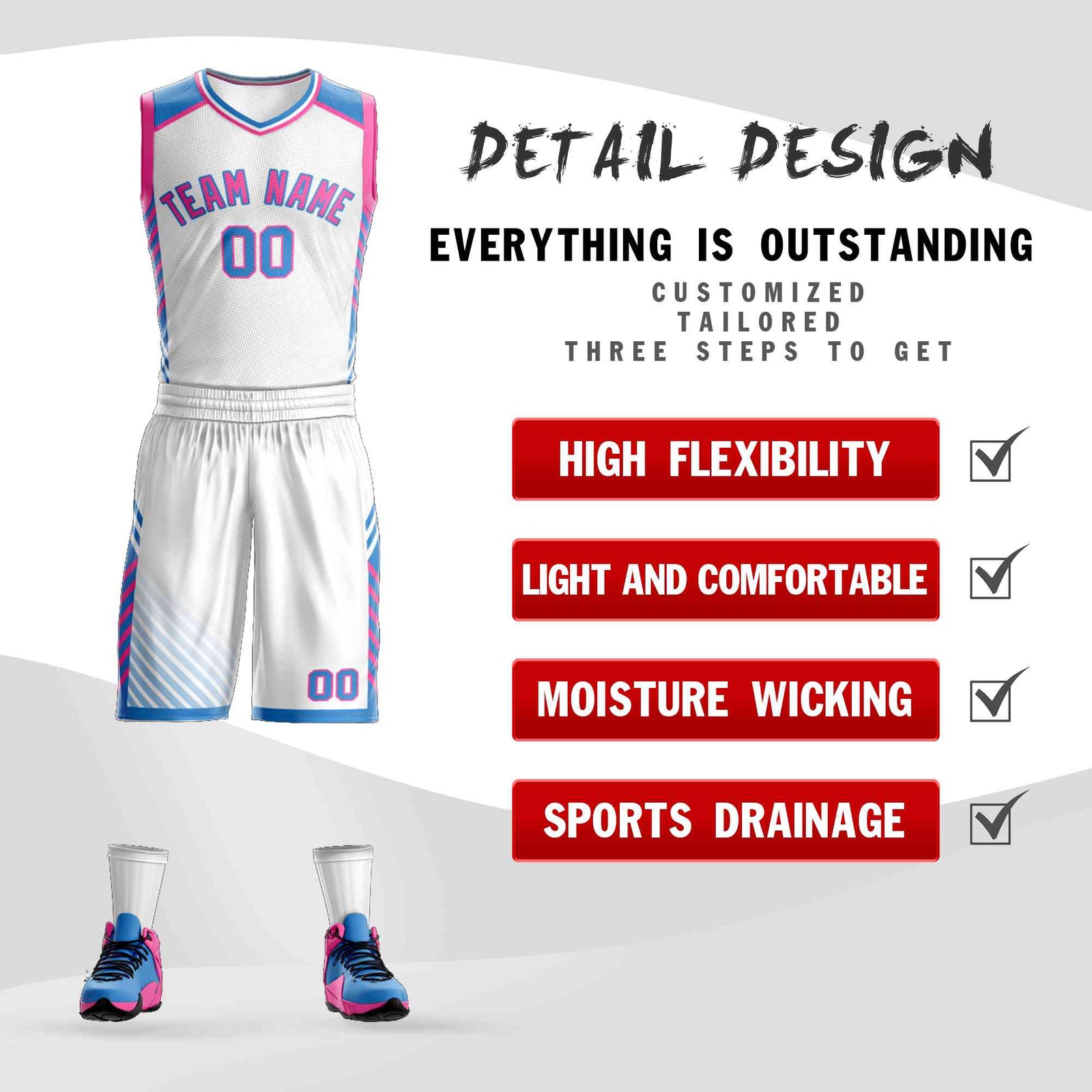 Custom White Pink-Powder Blue Graffiti Pattern Sets Bar Element Basketball Jersey