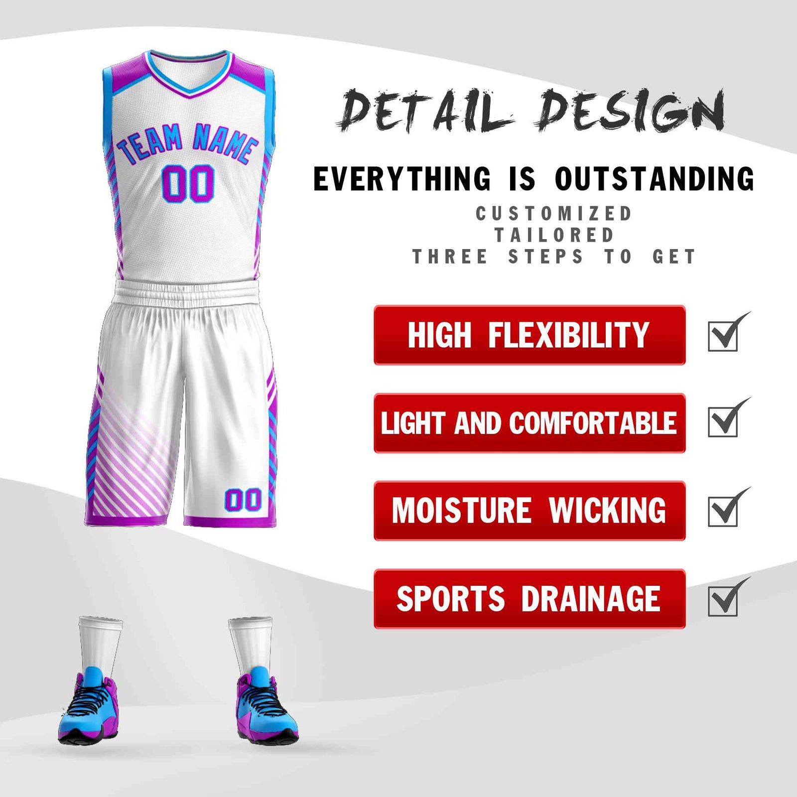 Custom White Powder Blue-Purple Graffiti Pattern Sets Bar Element Basketball Jersey