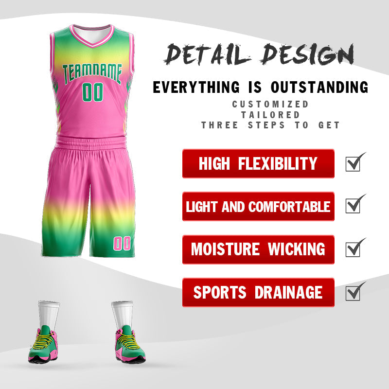 Custom Kelly Green Yellow Kelly Green-White Gradient Fashion Sets Basketball Jersey