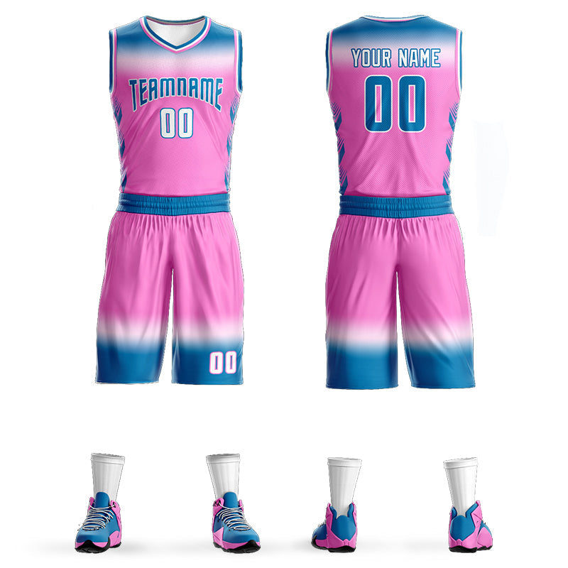Custom Royal White Blue-White Gradient Fashion Sets Basketball Jersey