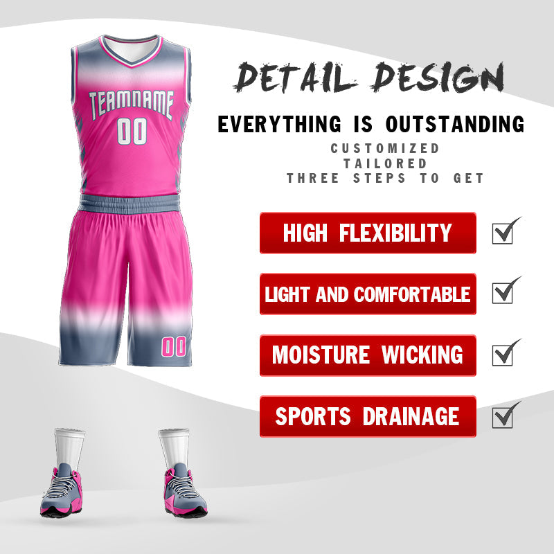 Custom Gray White White-White Gradient Fashion Sets Basketball Jersey