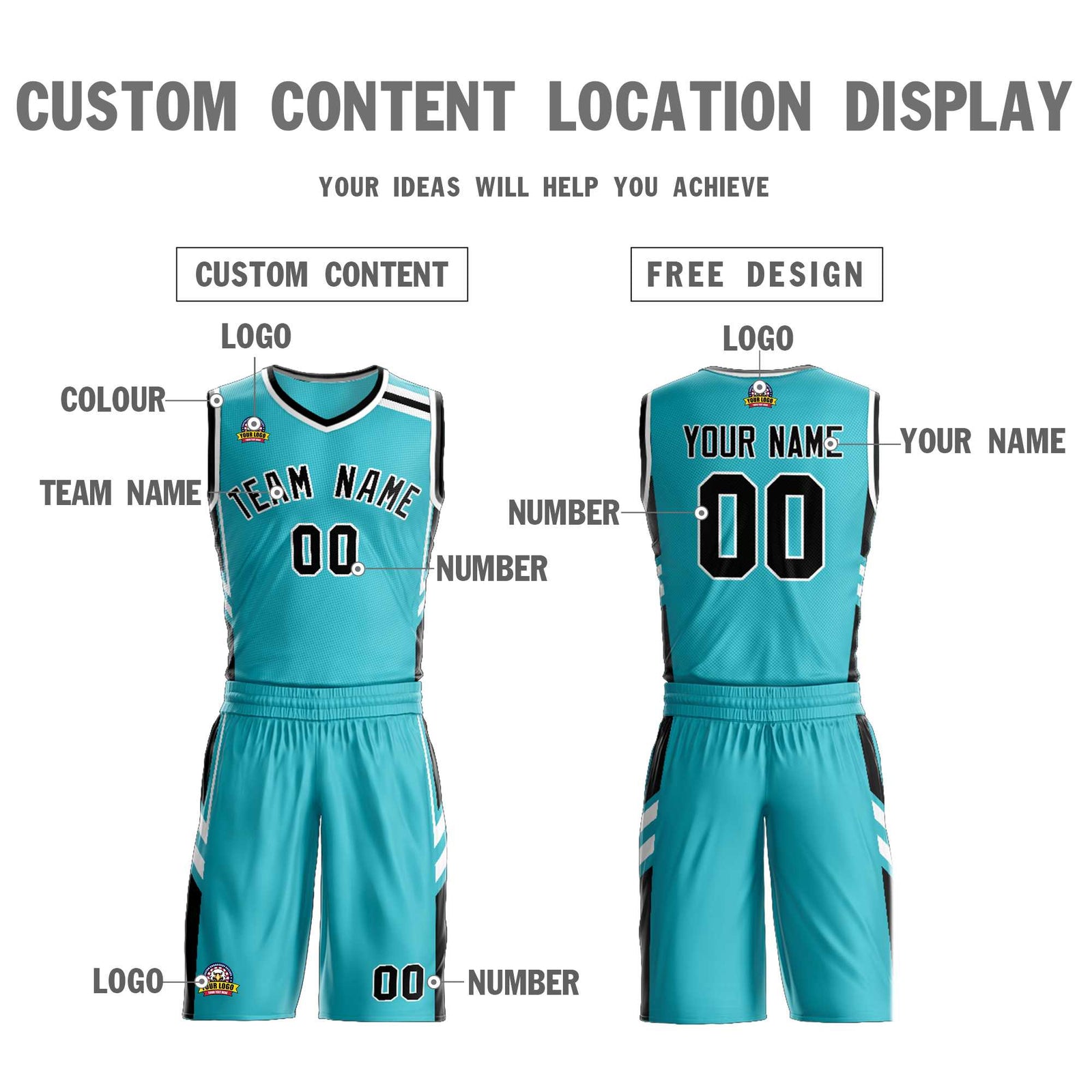 Custom Teal Black White Classic Sets Mesh Basketball Jersey