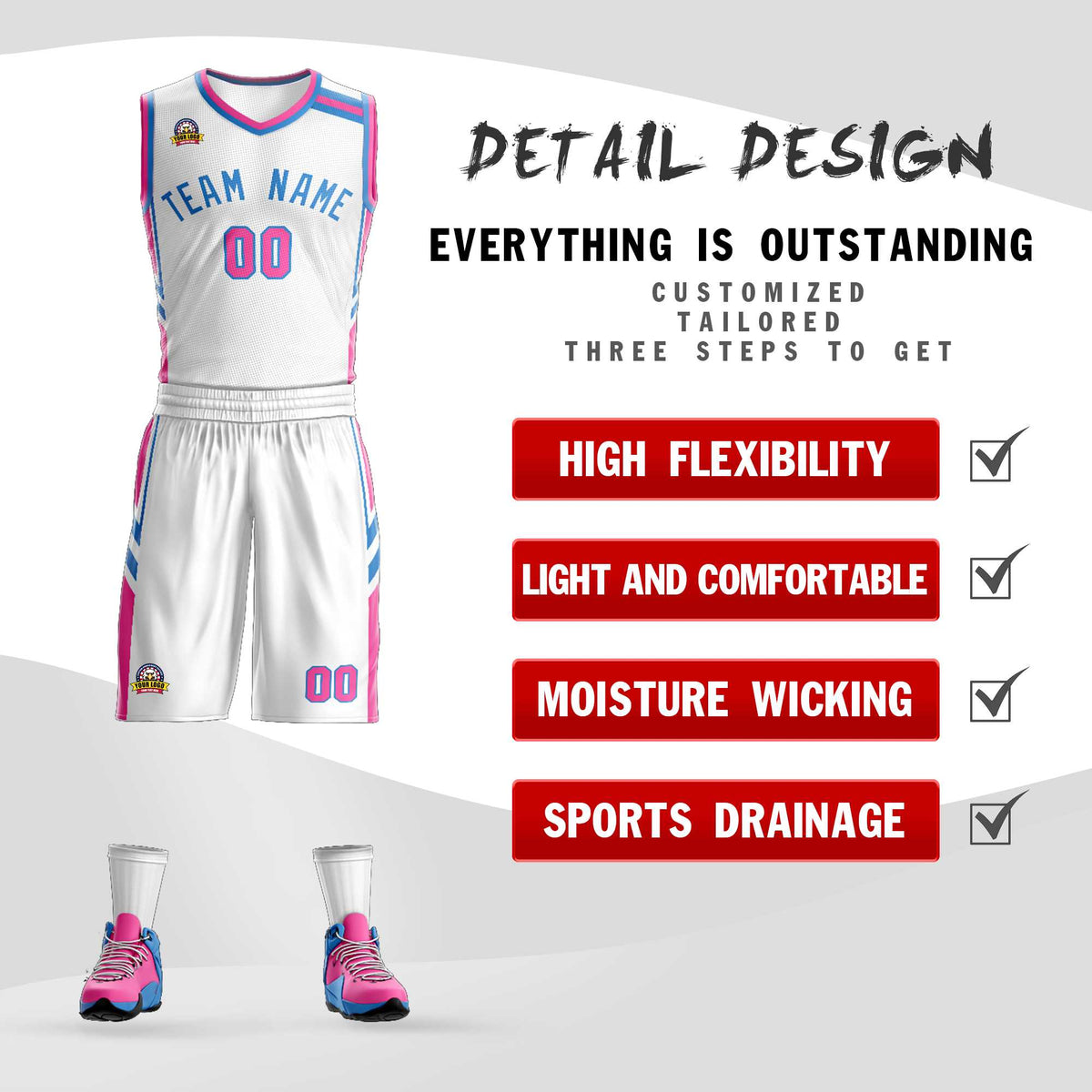 Custom White Powder Blue Classic Sets Mesh Basketball Jersey