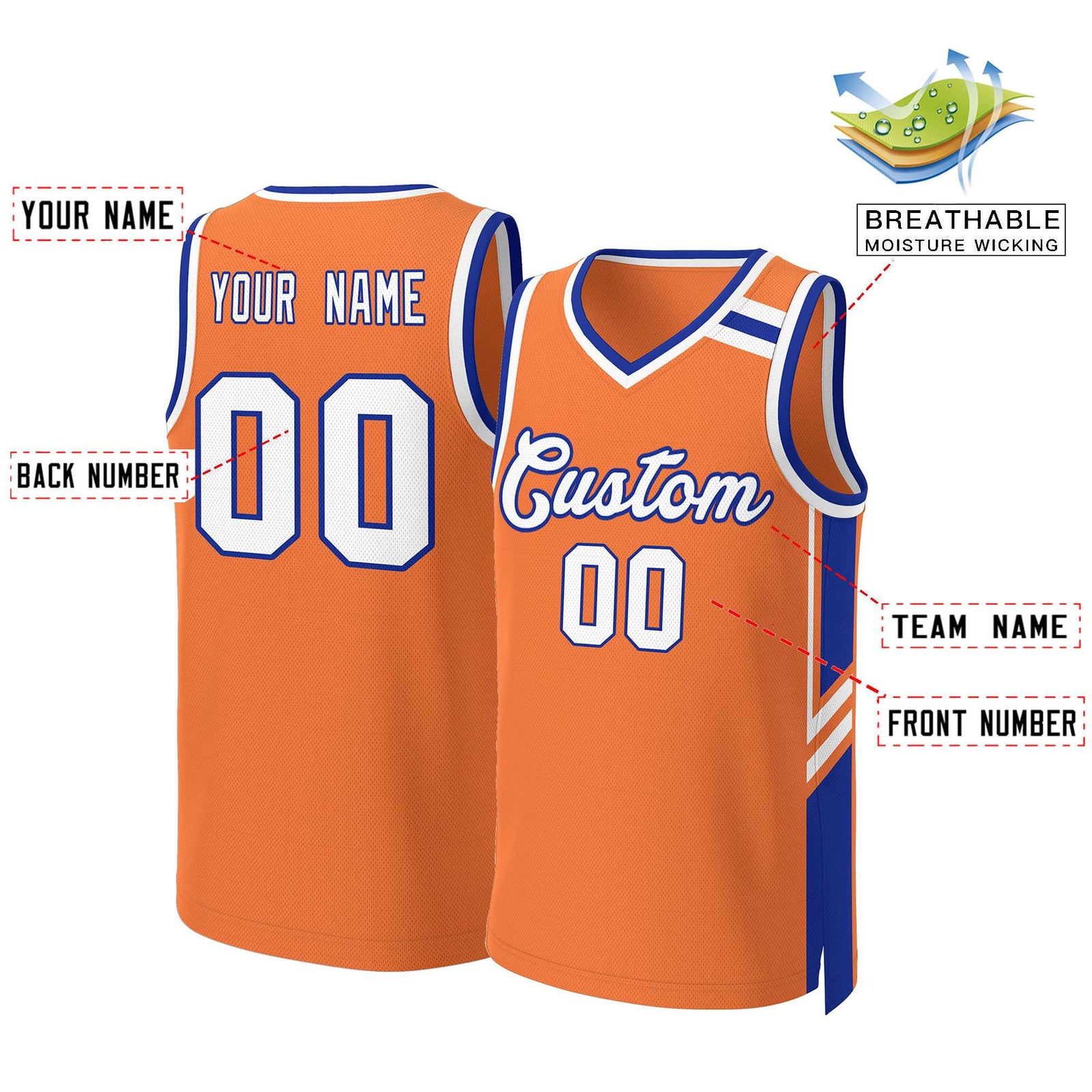 Custom Orange White Royal Classic Tops Mesh Basketball Jersey