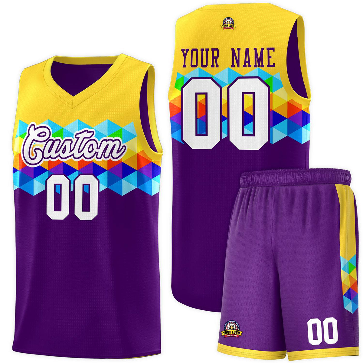 Custom Gold Purple-White Personalized Colorful Basketball Jersey Sets