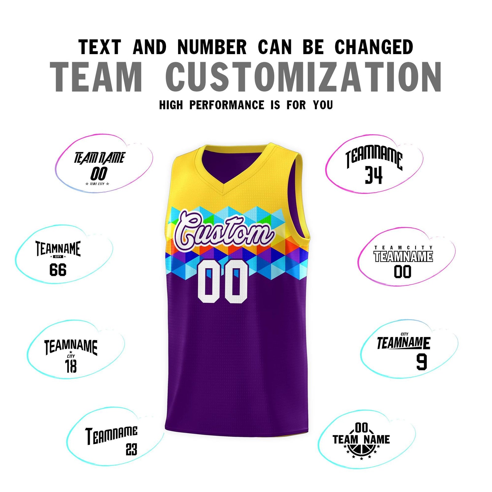 Custom Gold Purple-White Personalized Colorful Basketball Jersey Sets
