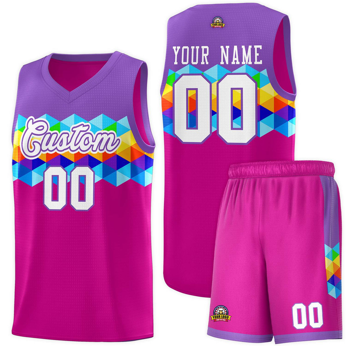 Custom Purple Rose Pink-White Personalized Colorful Basketball Jersey Sets