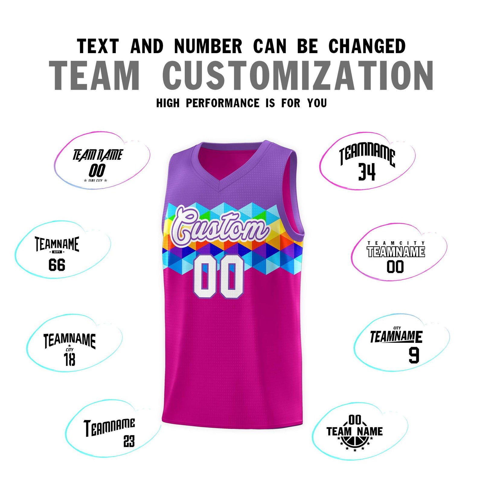 Custom Purple Rose Pink-White Personalized Colorful Basketball Jersey Sets