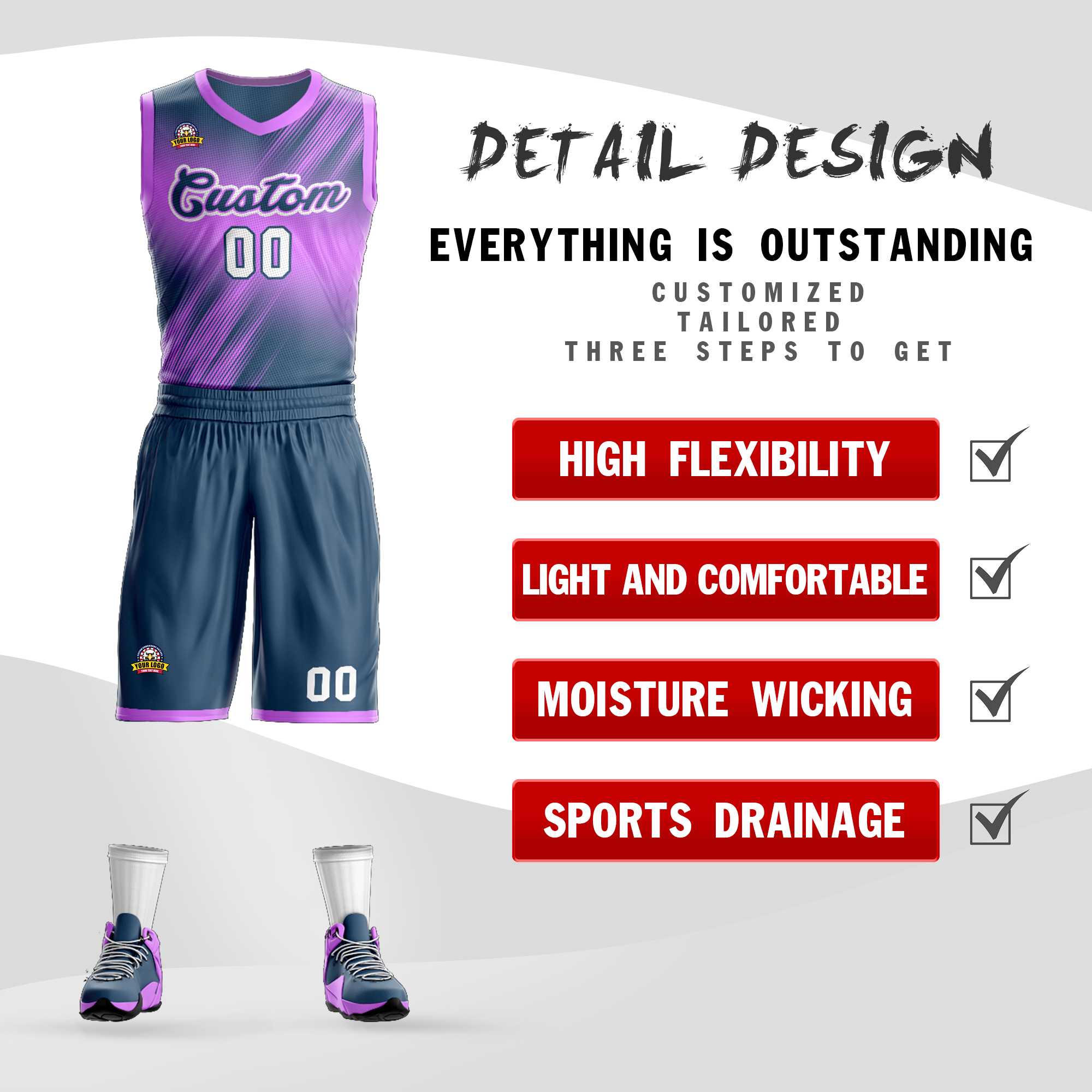 Custom Pink Navy-White Gradient Fashion Sets Slash Basketball Jersey