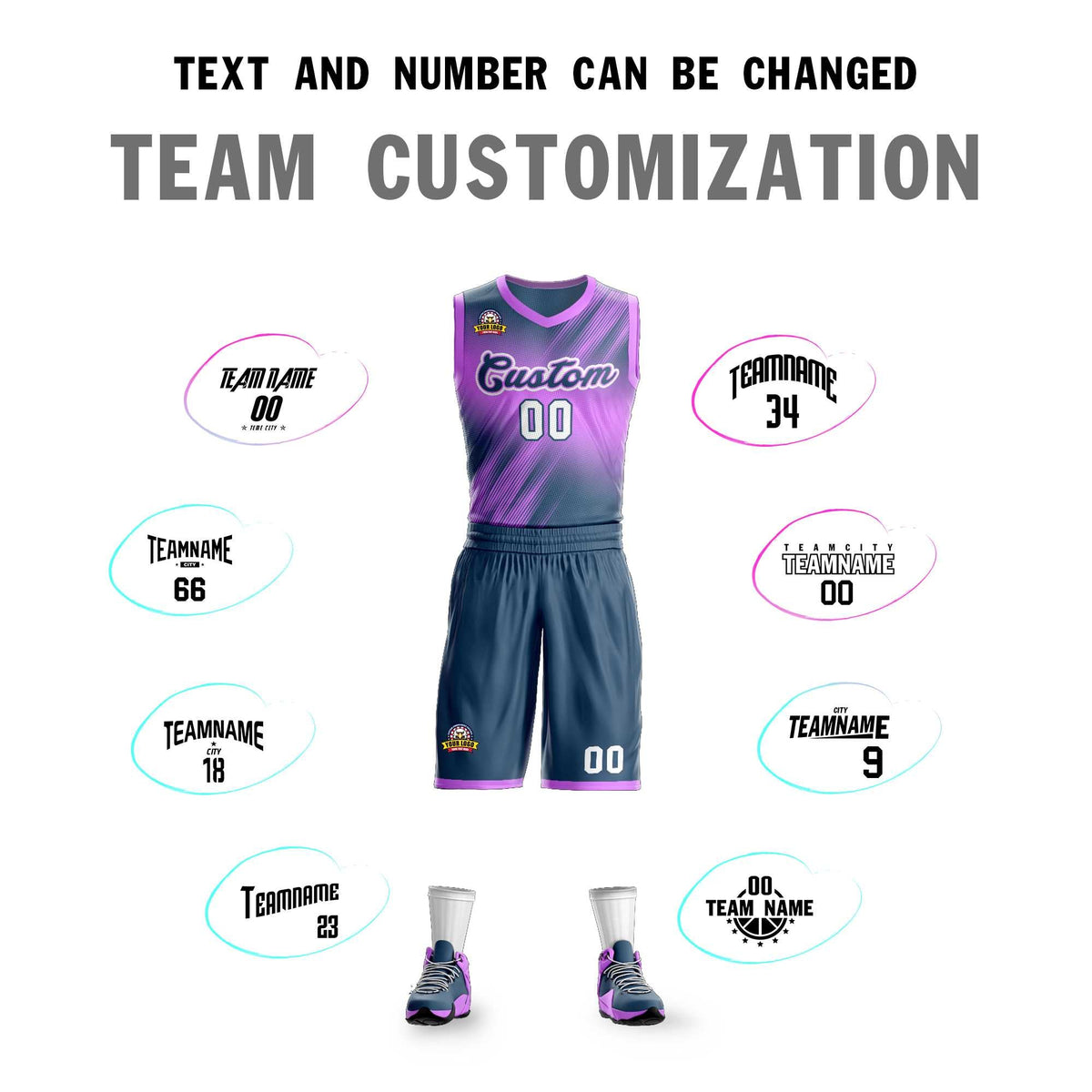 Custom Pink Navy-White Gradient Fashion Sets Slash Basketball Jersey