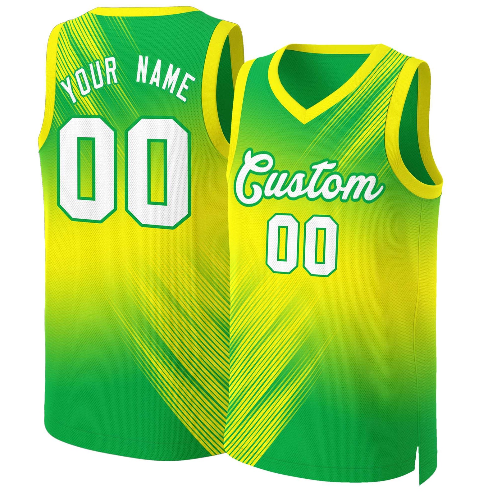 Custom Green White-Green Gradient Fashion Tops Slash Basketball Jersey