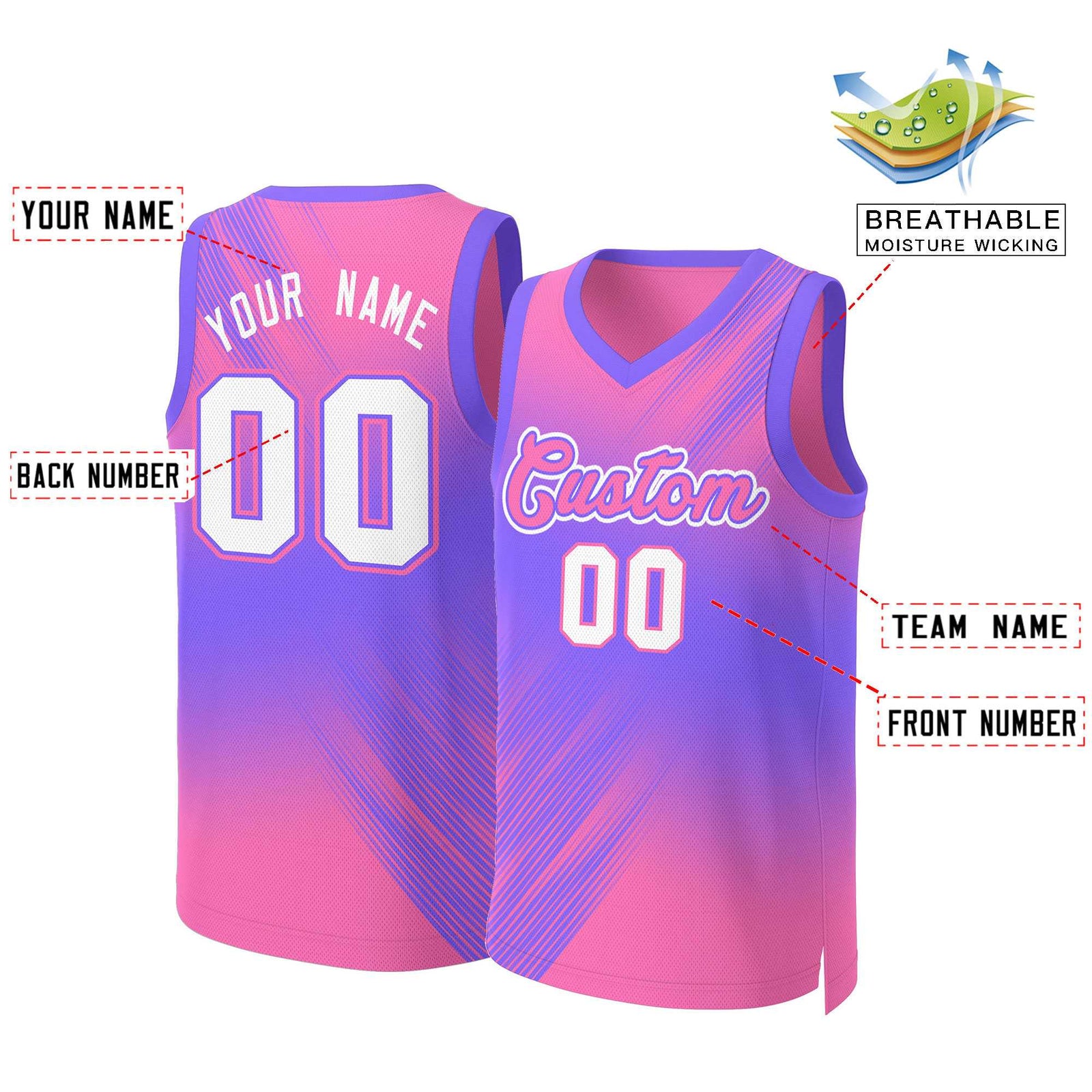 Custom Pink Pink-Purple Gradient Fashion Tops Slash Basketball Jersey