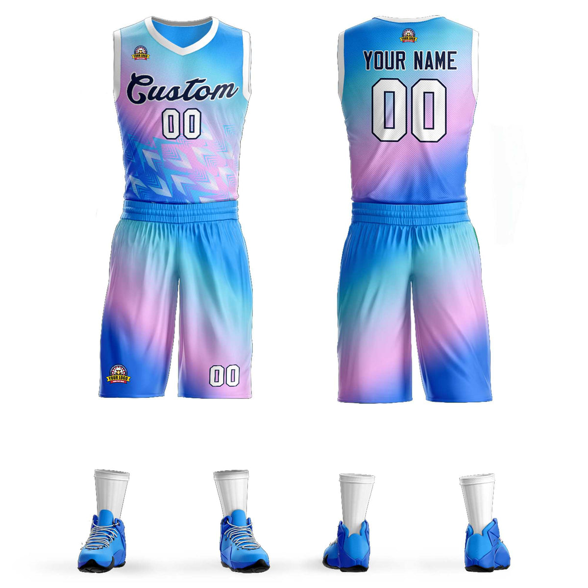Custom Powder Blue Powder Blue-Black Gradient Fashion Sets Slash Basketball Jersey