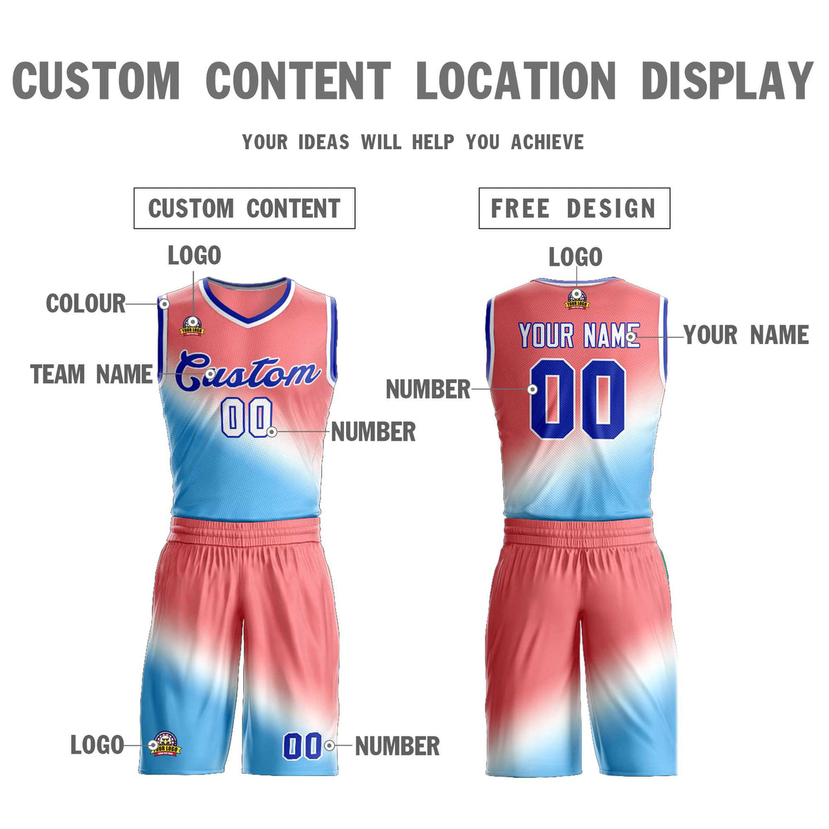 Custom Red Blue-Royal Gradient Fashion Sets Slash Basketball Jersey