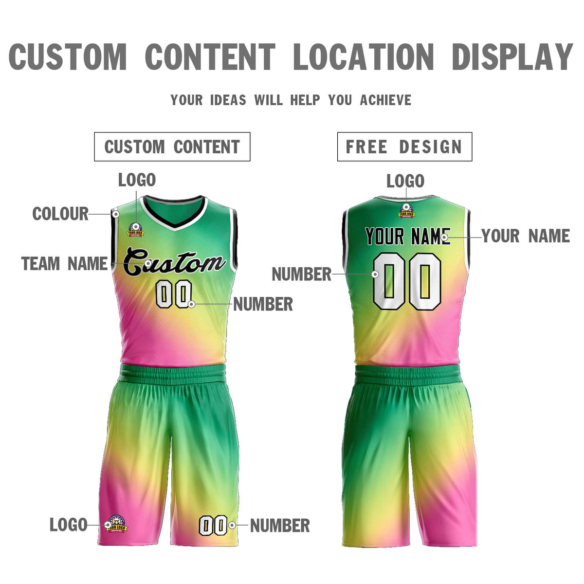Custom Kelly Green Pink-Black Gradient Fashion Sets Slash Basketball Jersey