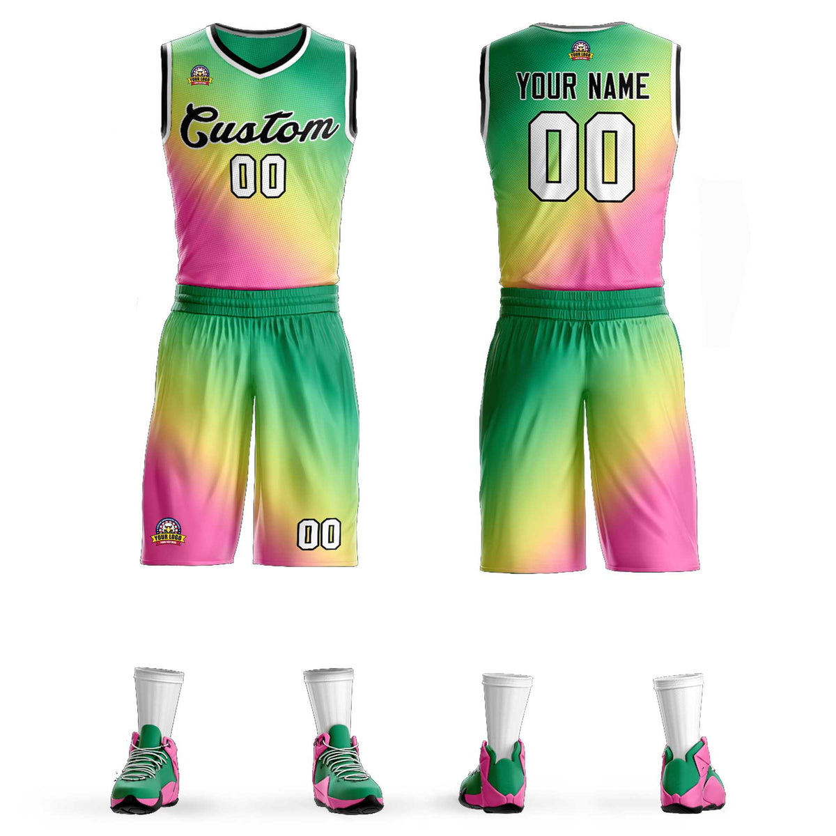 Custom Kelly Green Pink-Black Gradient Fashion Sets Slash Basketball Jersey