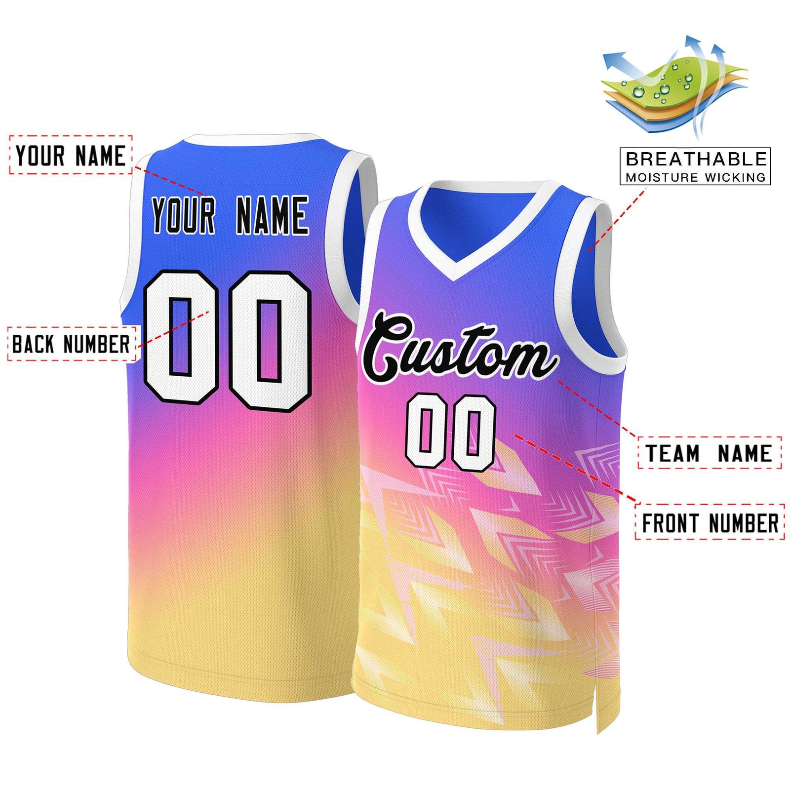 Custom Purple Yellow-Black Gradient Fashion Tops Slash Basketball Jersey