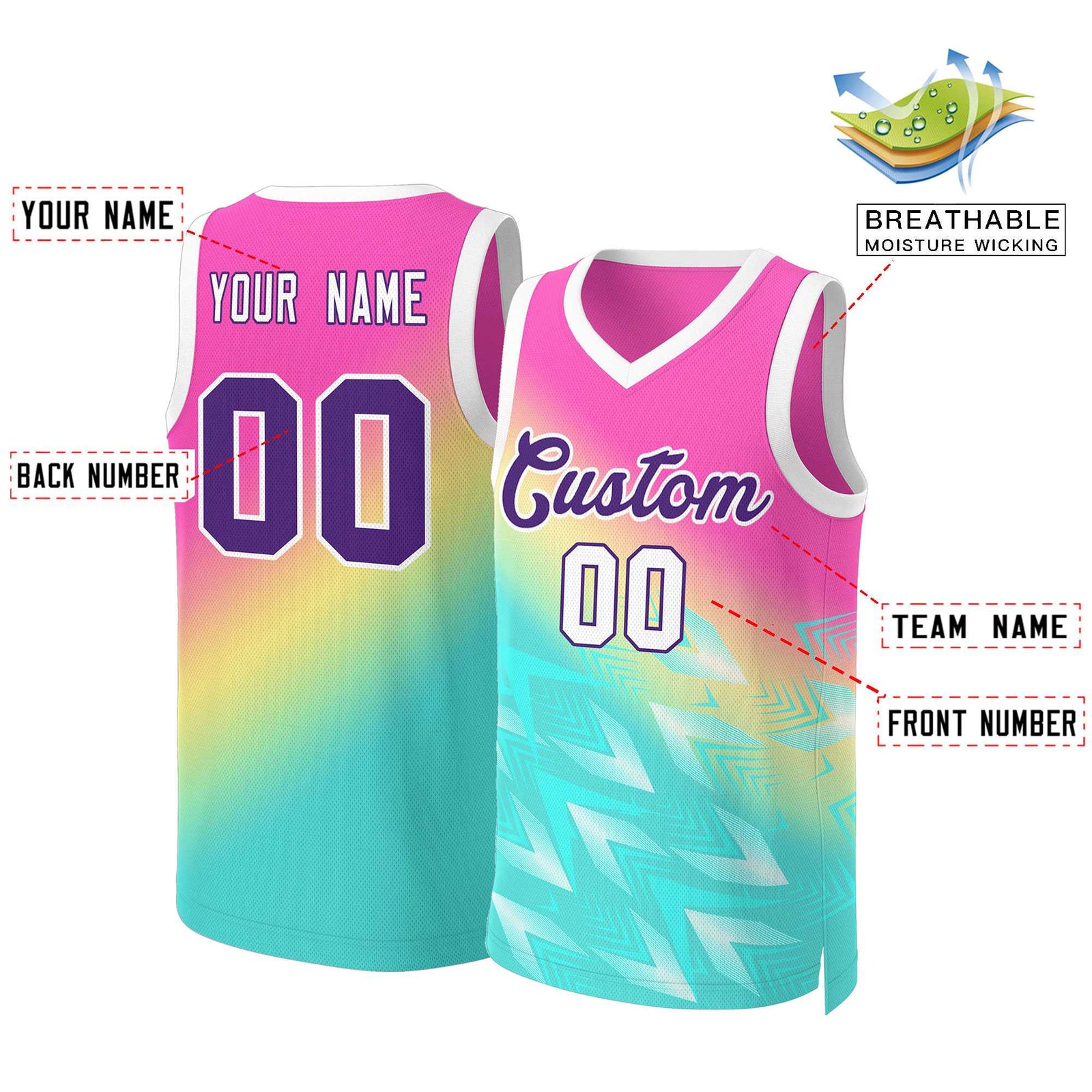 Custom Red Green-Purple Gradient Fashion Tops Slash Basketball Jersey