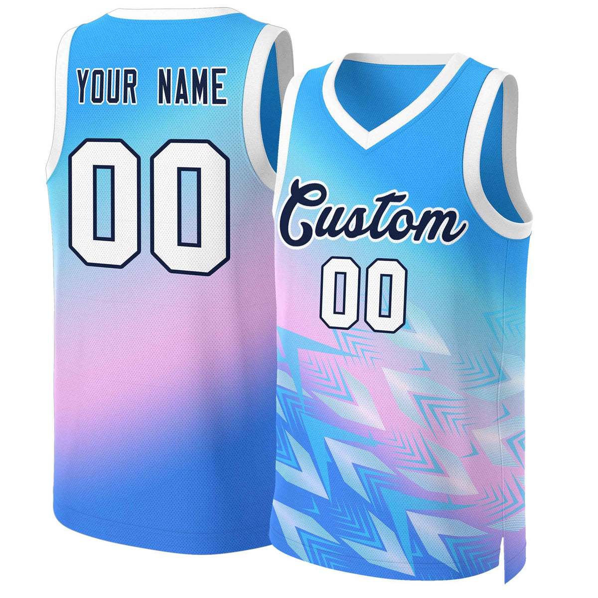 Custom Powder Blue Powder Blue-Black Gradient Fashion Tops Slash Basketball Jersey