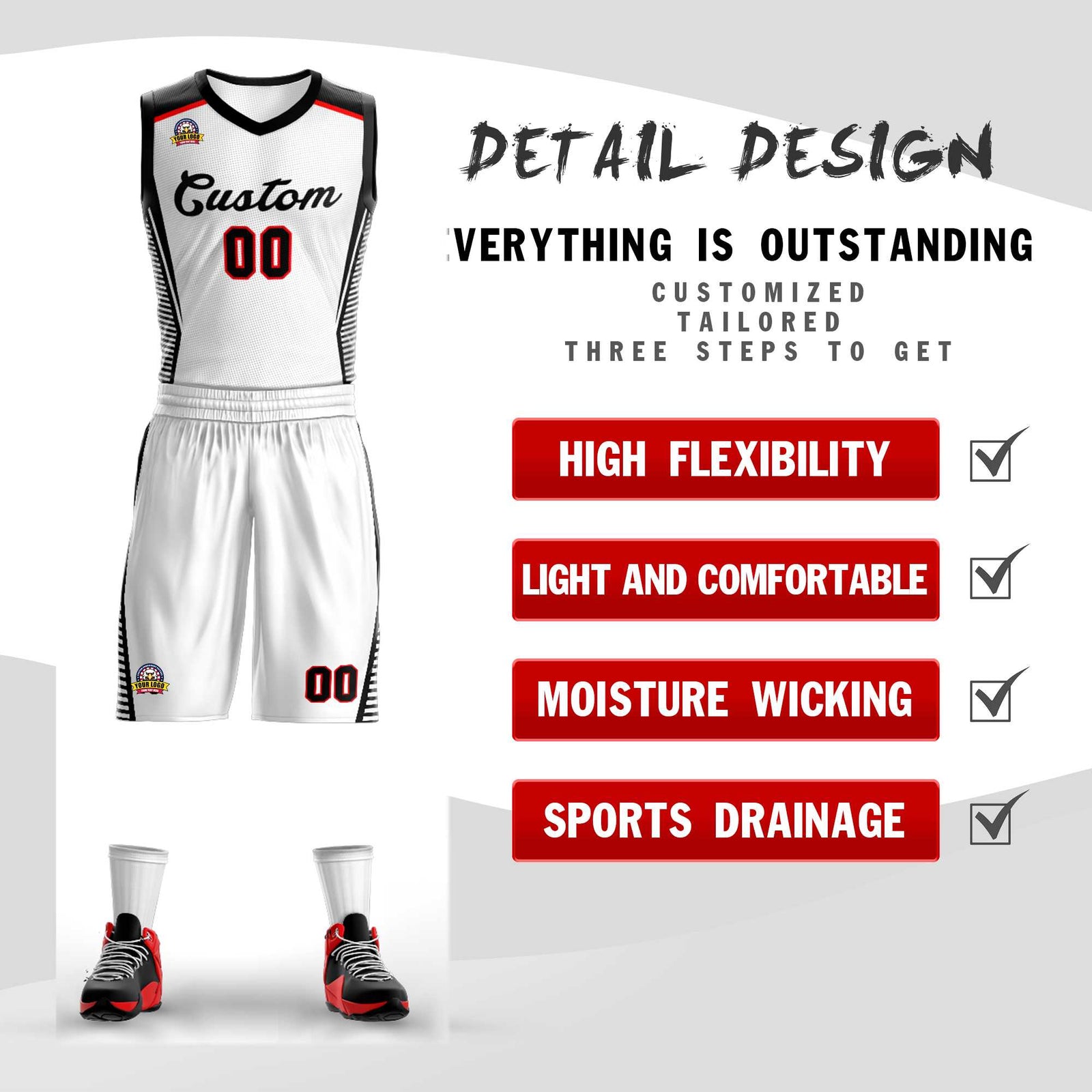 Custom White Black Classic Sets Mesh Basketball Jersey
