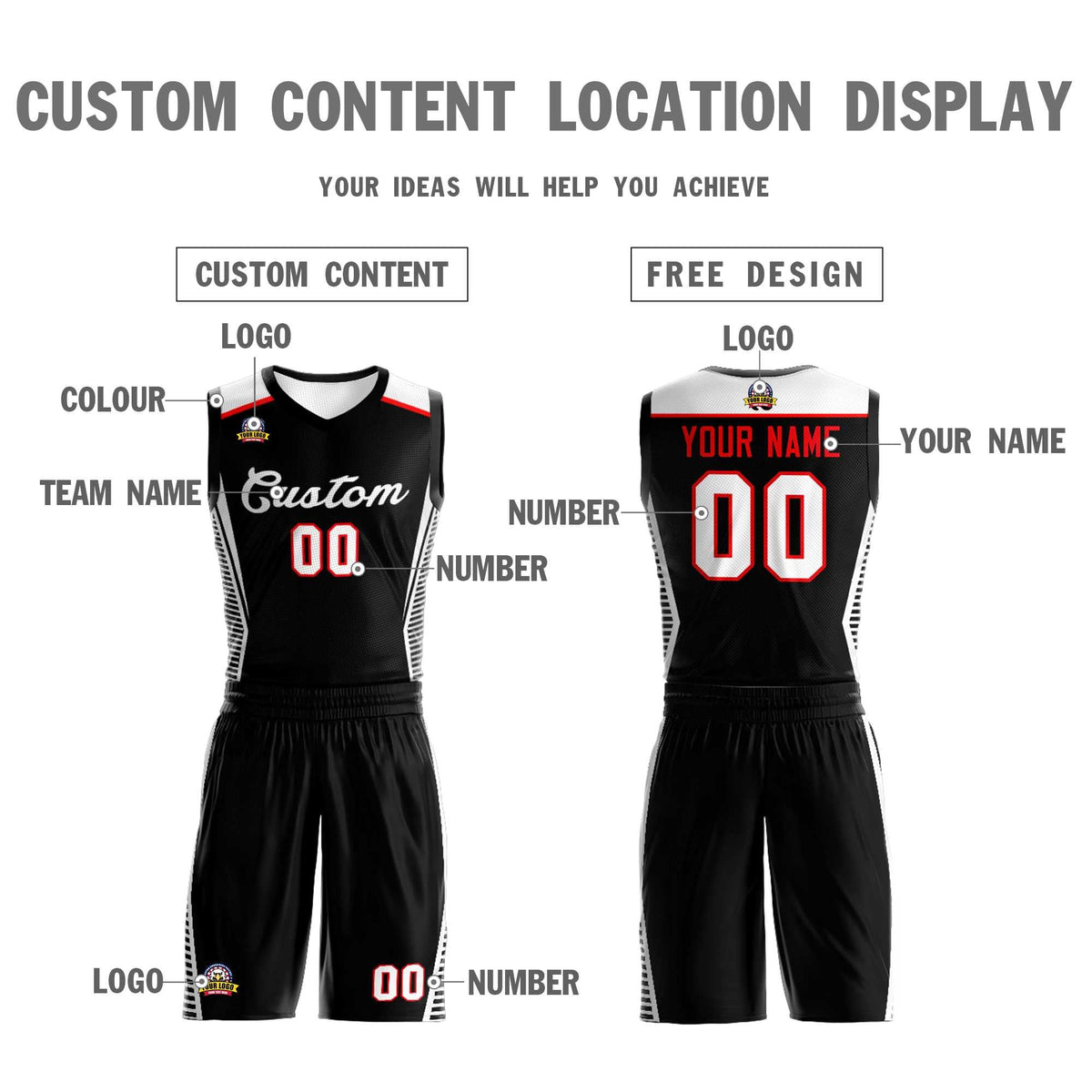 Custom Black White Classic Sets Mesh Basketball Jersey