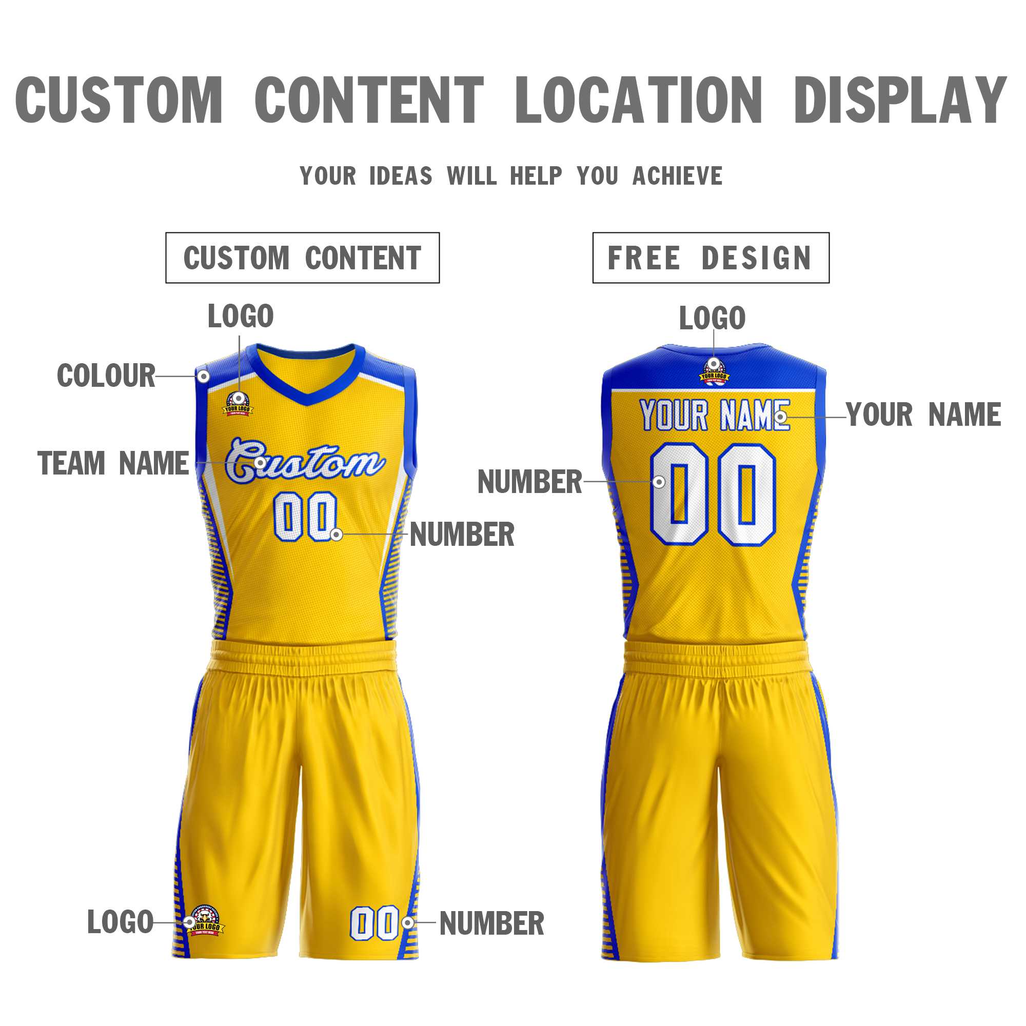 Custom Gold White-Royal Classic Sets Mesh Basketball Jersey