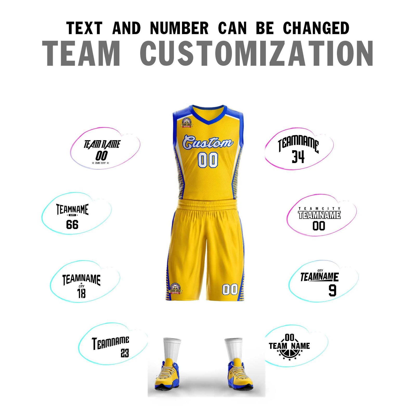 Custom Gold White-Royal Classic Sets Mesh Basketball Jersey