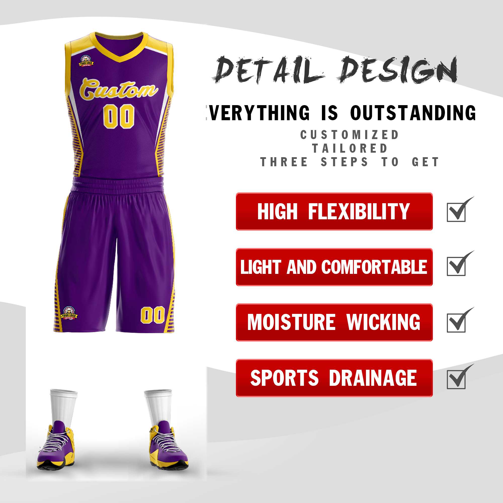 Custom Purple Gold-White Classic Sets Mesh Basketball Jersey