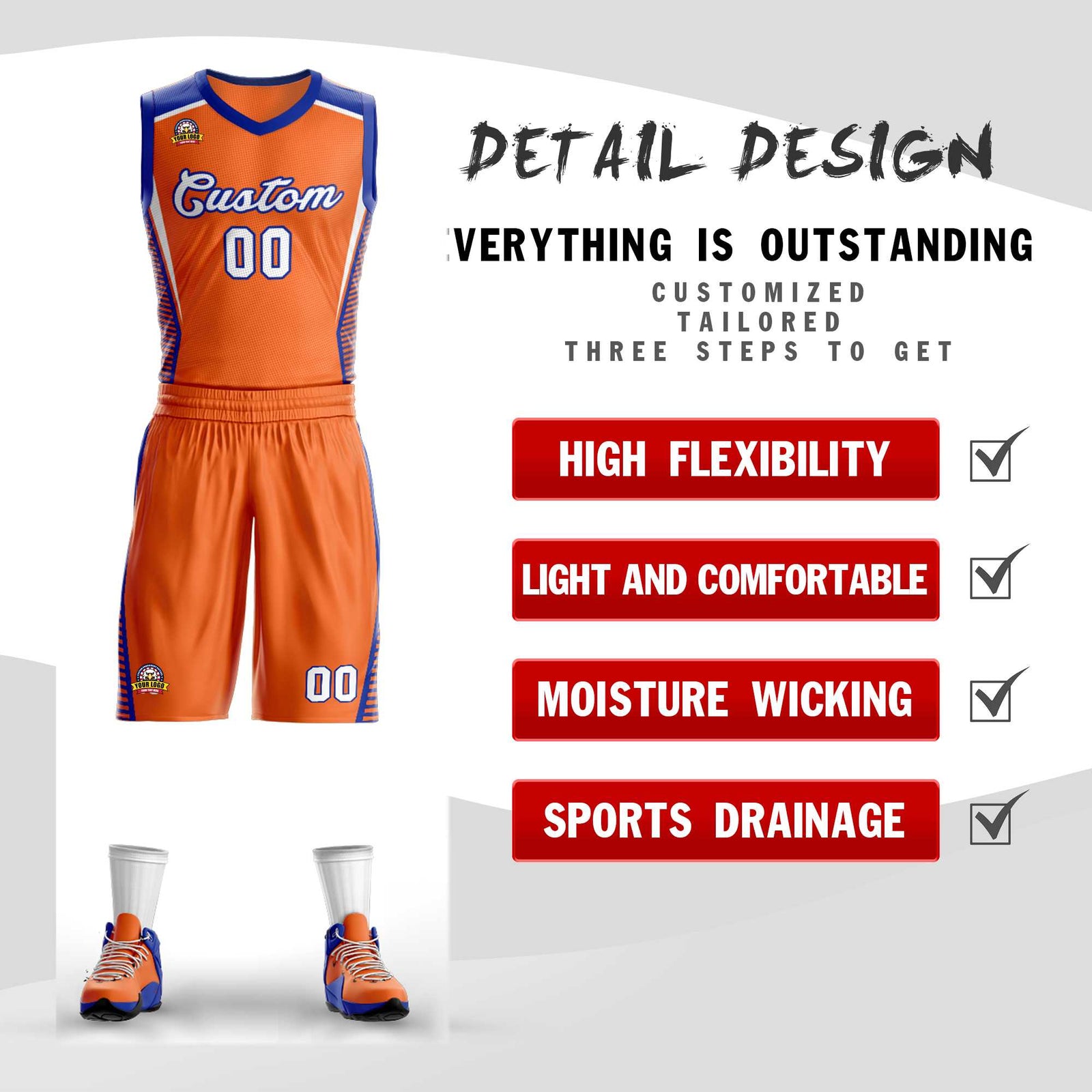 Custom Orange White-Royal Classic Sets Mesh Basketball Jersey