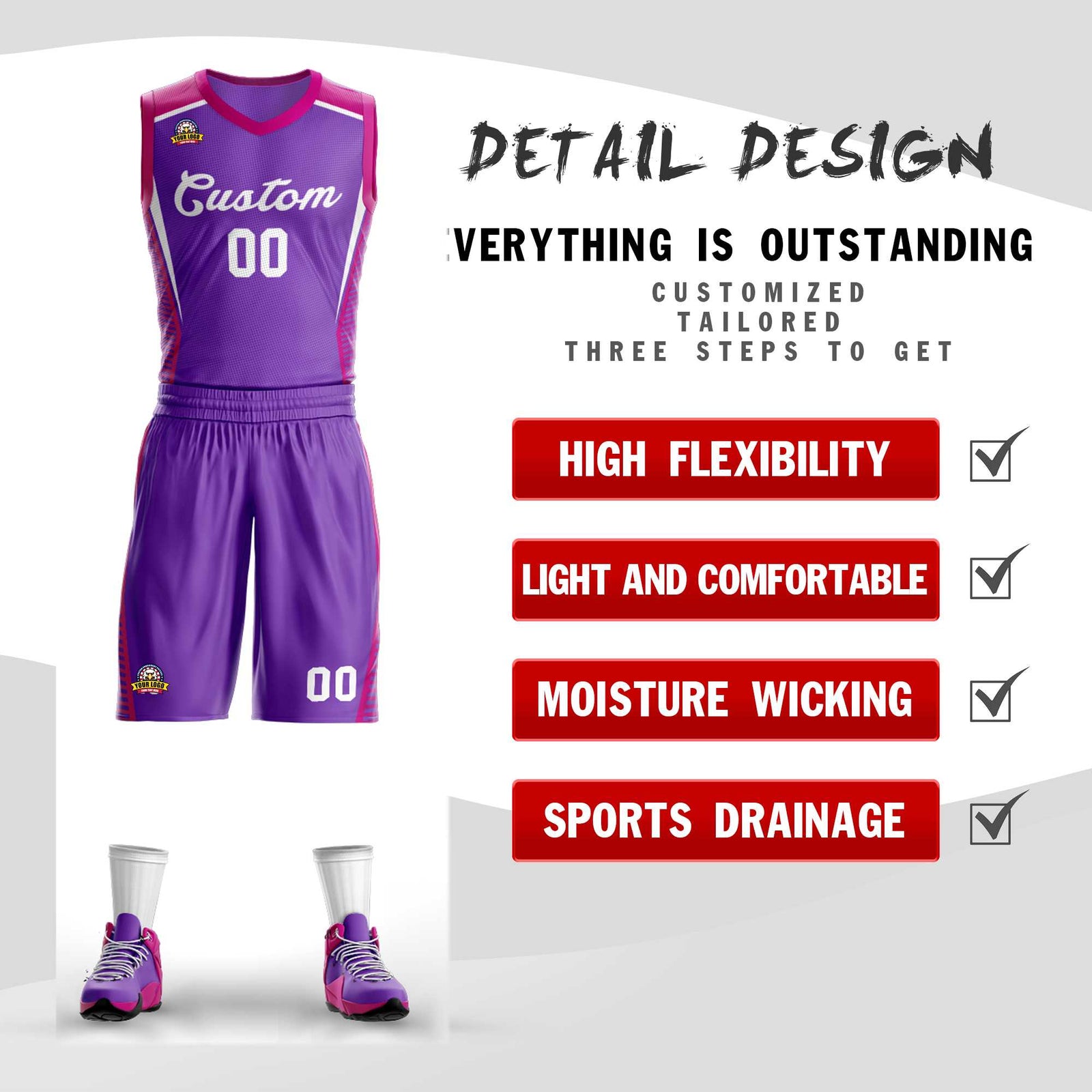 Custom Purple Purple Classic Sets Mesh Basketball Jersey