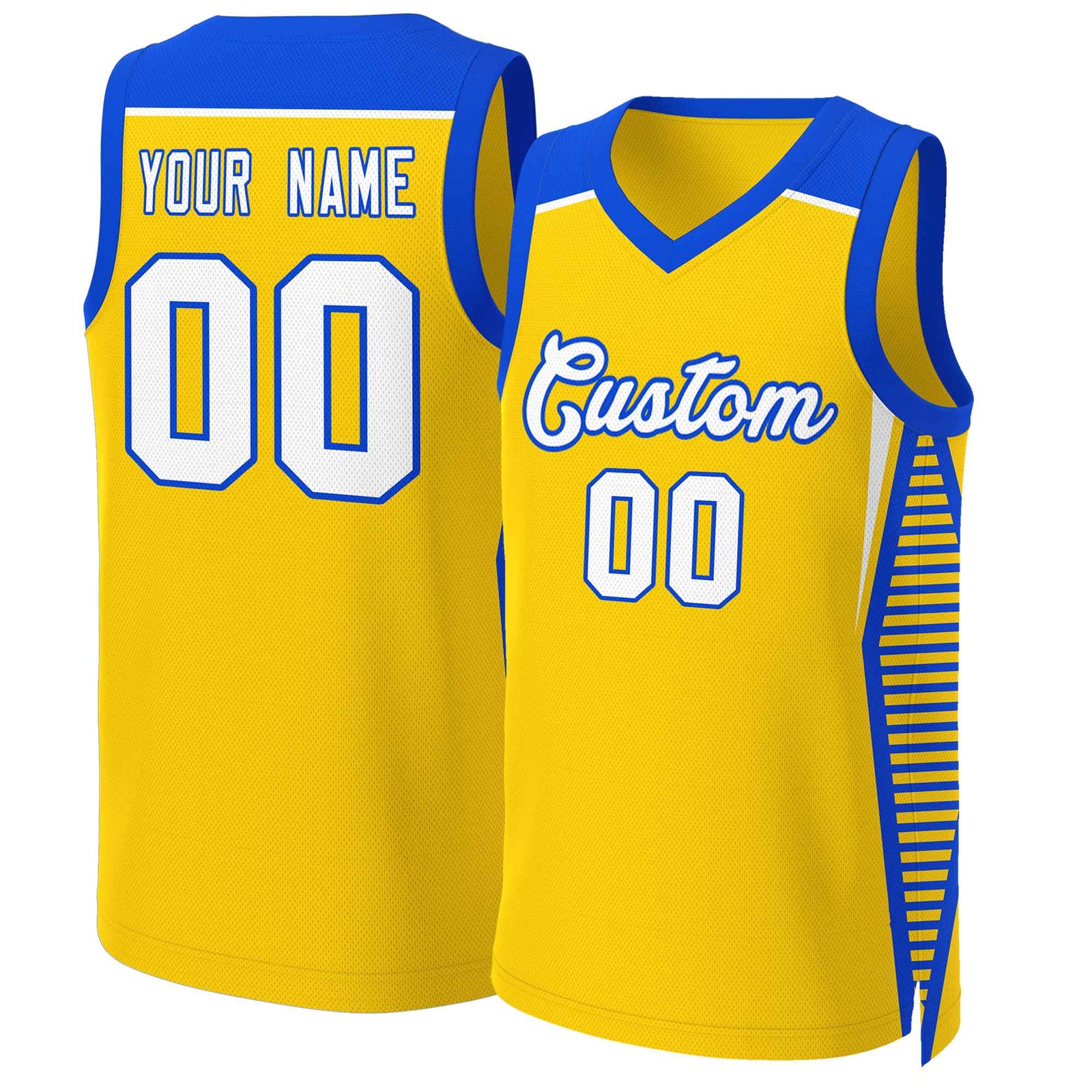 Custom Gold White-Royal Classic Tops Mesh Basketball Jersey