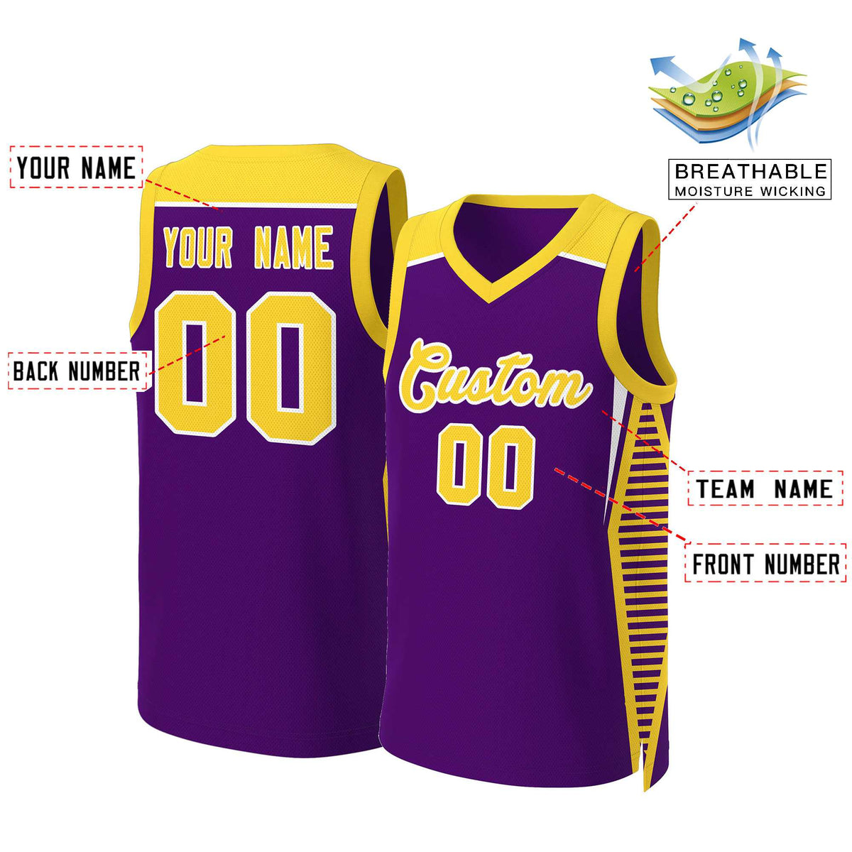 Custom Purple Gold-White Classic Tops Mesh Basketball Jersey