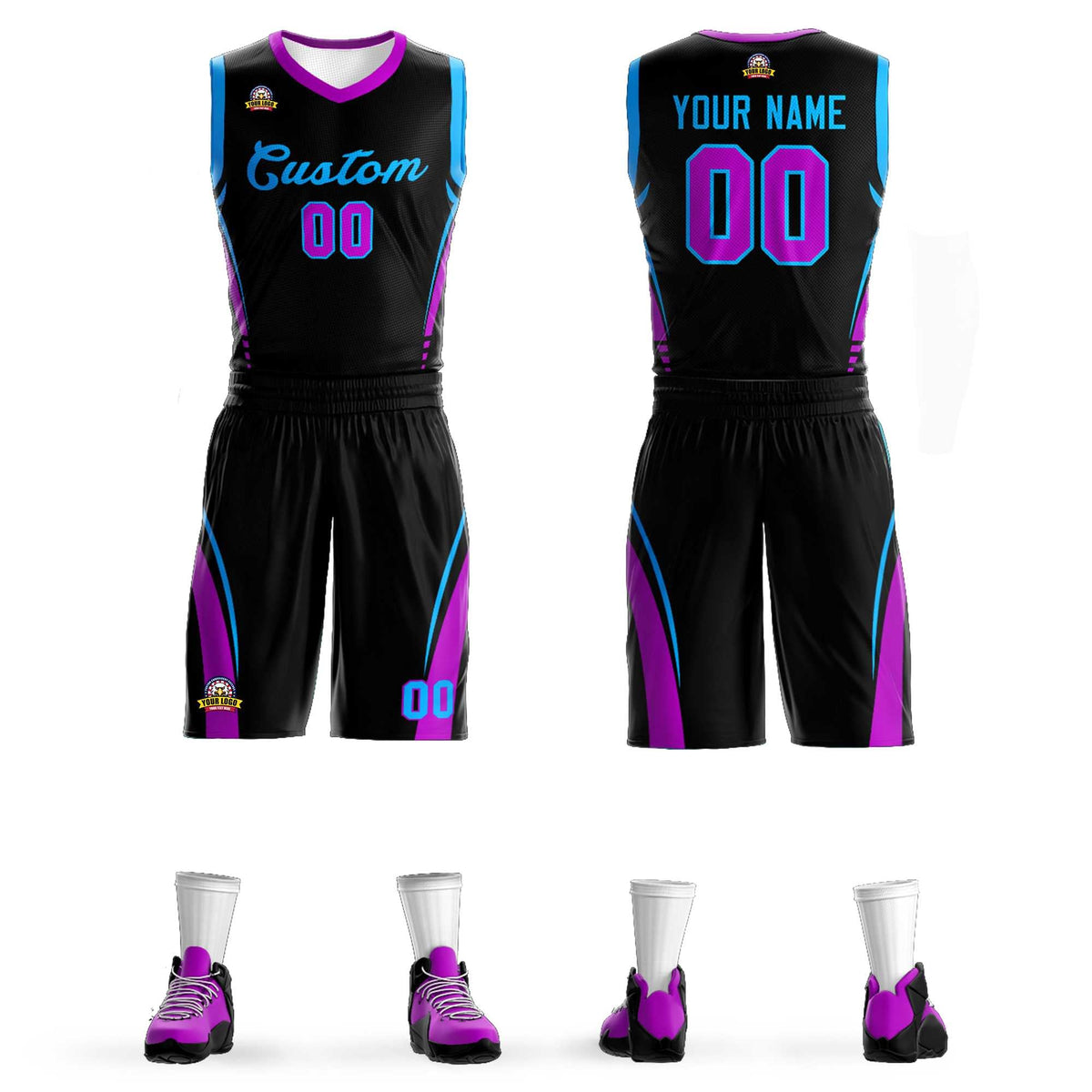 Custom Black Powder Blue Classic Sets Mesh Basketball Jersey