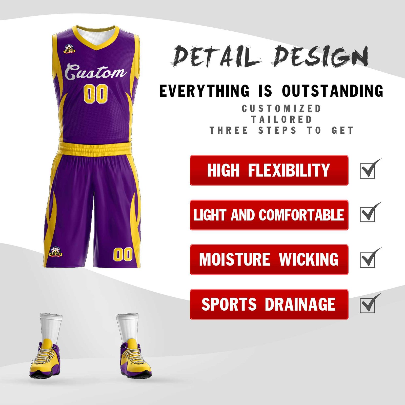Custom Purple White Classic Sets Mesh Basketball Jersey
