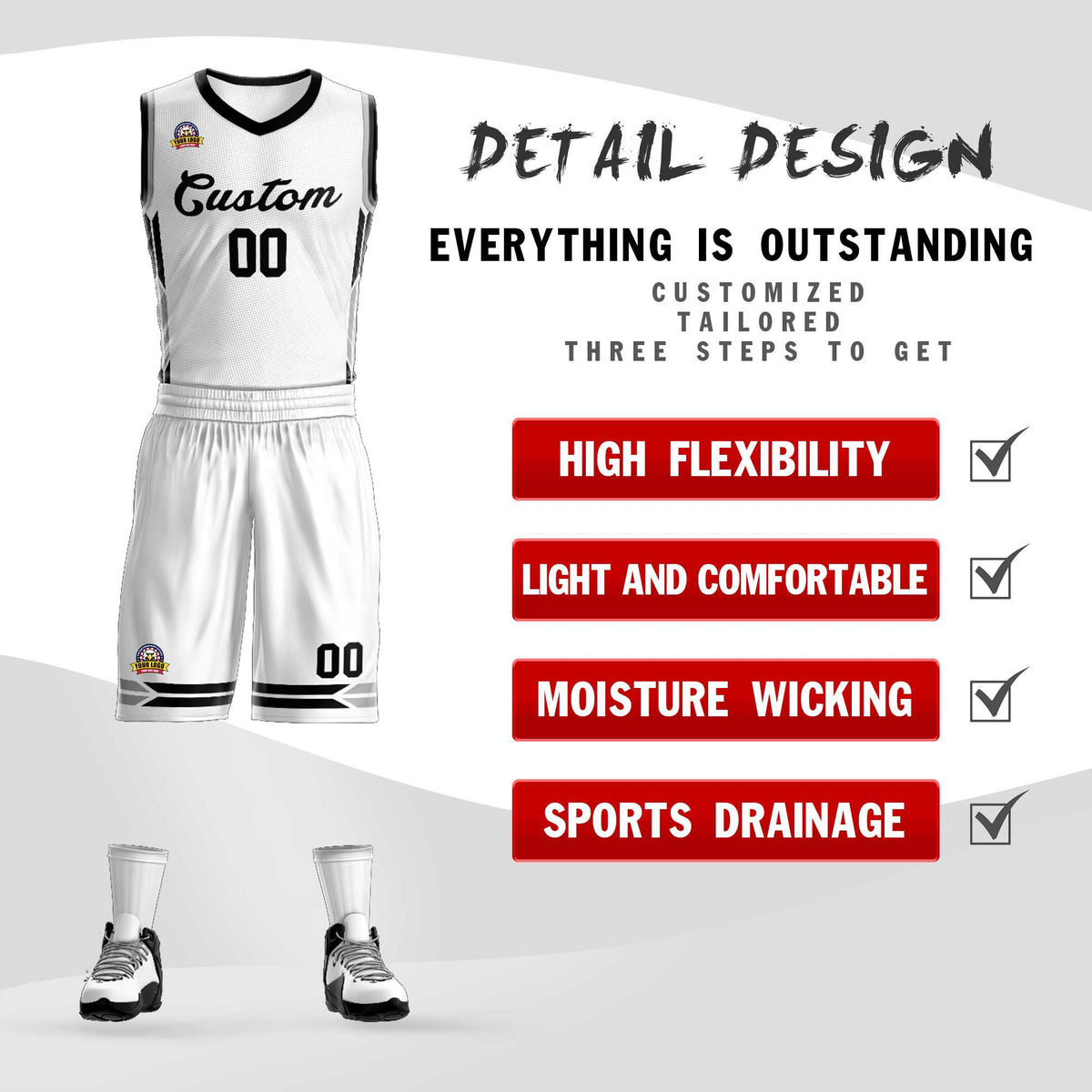 Custom White Black Classic Sets Mesh Basketball Jersey