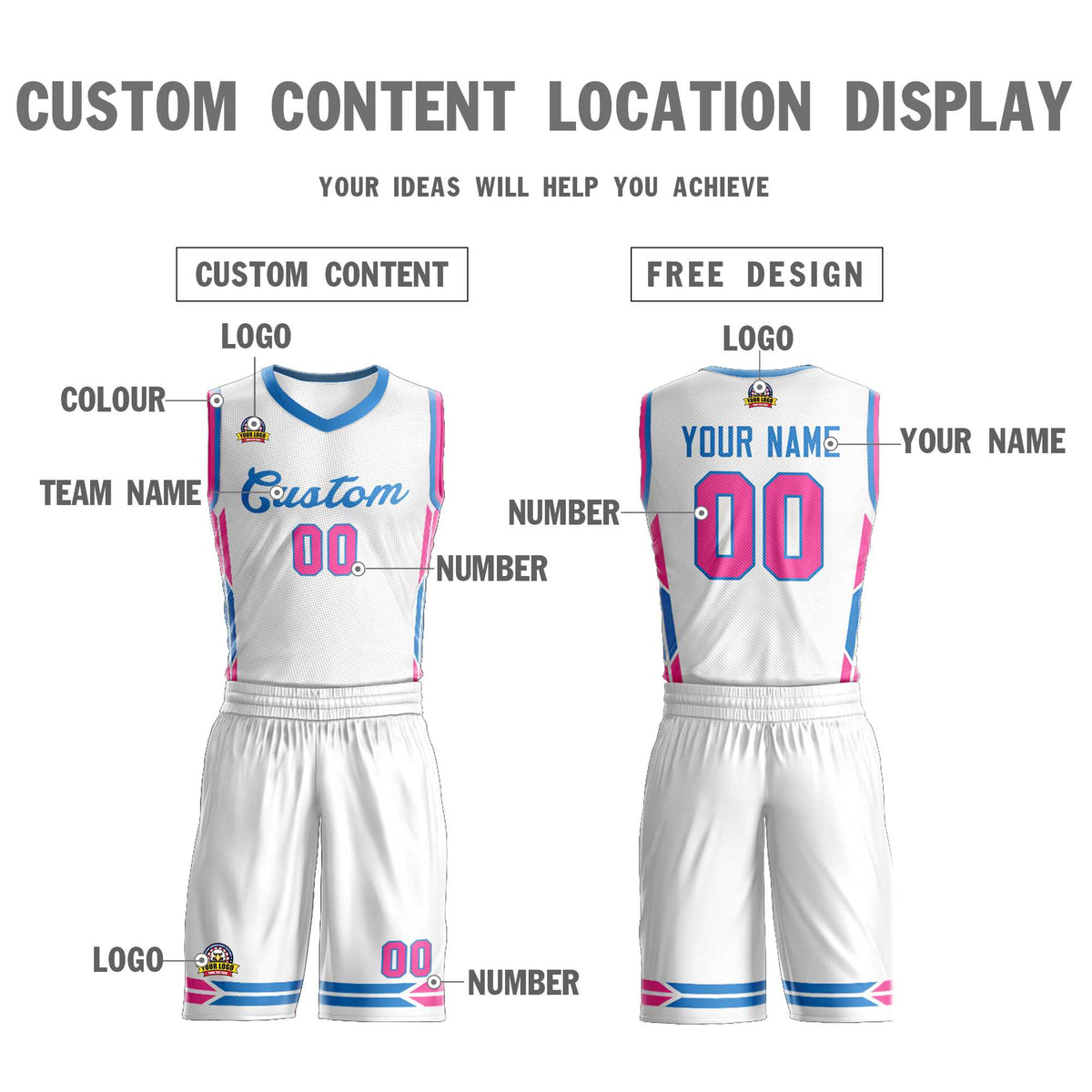 Custom White Powder Blue Classic Sets Mesh Basketball Jersey