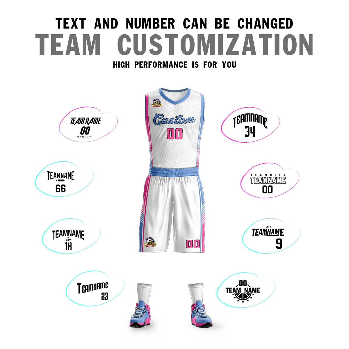 Custom White Light Blue-Pink Classic Sets Sports Uniform Basketball Jersey