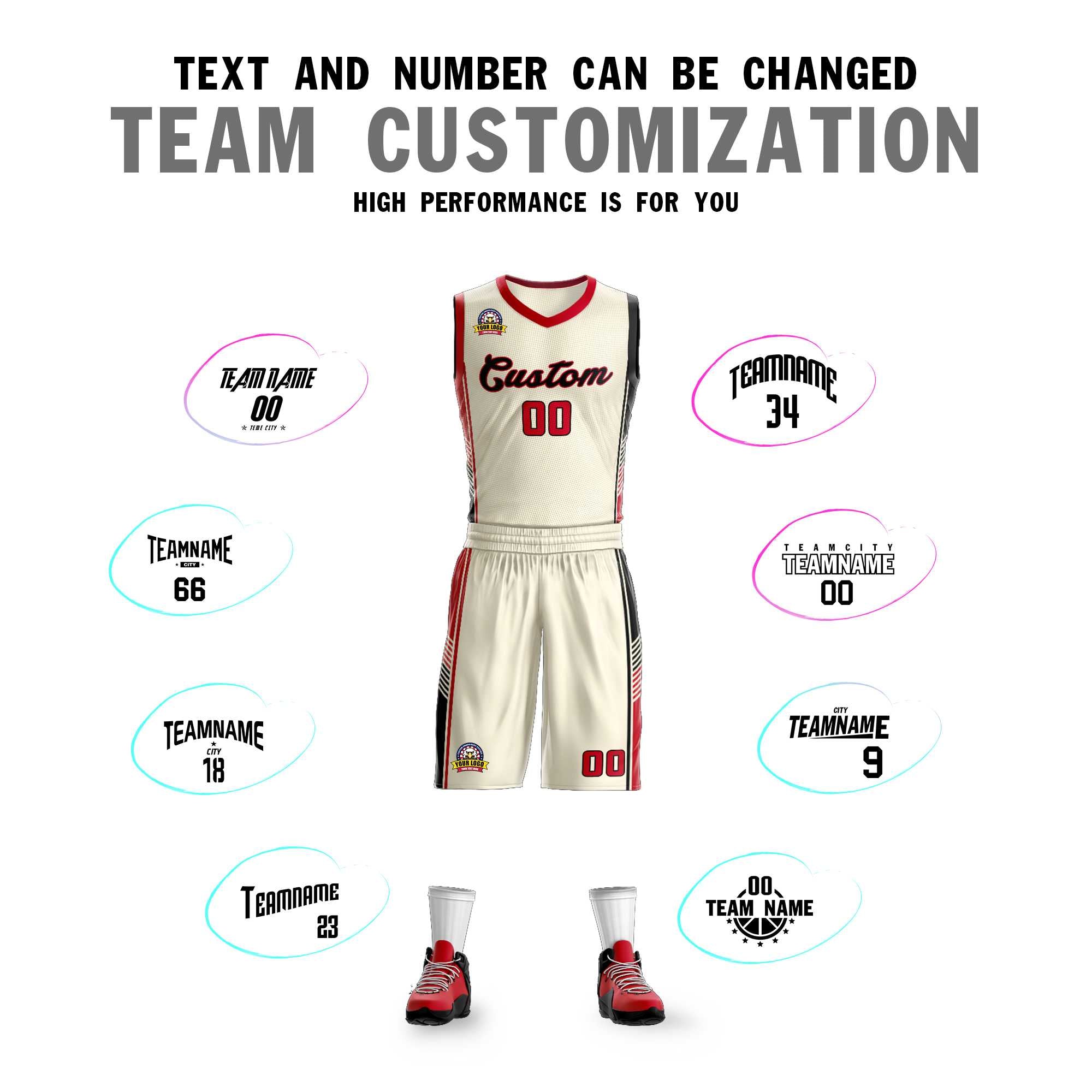 Custom Cream Red-Black Classic Sets Sports Uniform Basketball Jersey