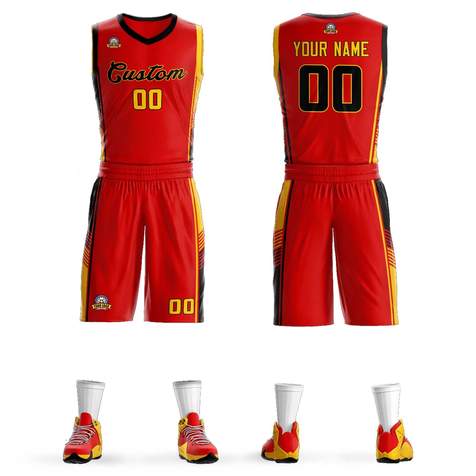 Custom Red Black-Gold Classic Sets Sports Uniform Basketball Jersey