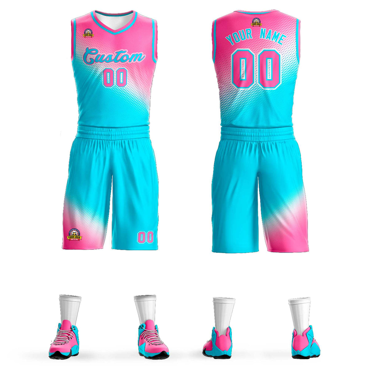 Custom Pink Sky Blue Gradient Fashion Sports Uniform Basketball Jersey