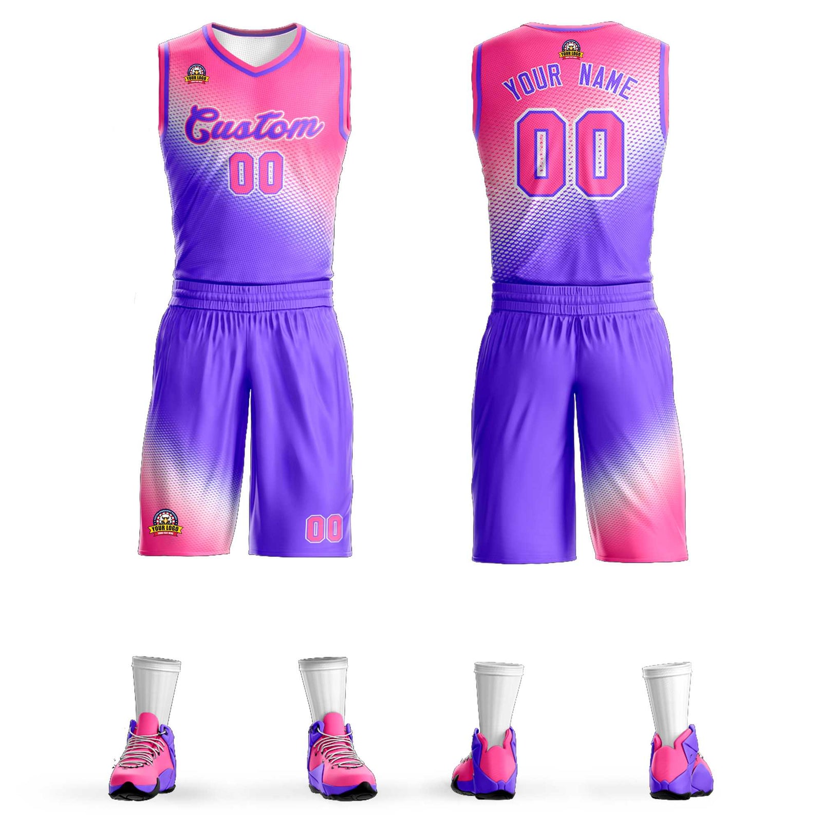 Custom Pink Purple Gradient Fashion Sports Uniform Basketball Jersey