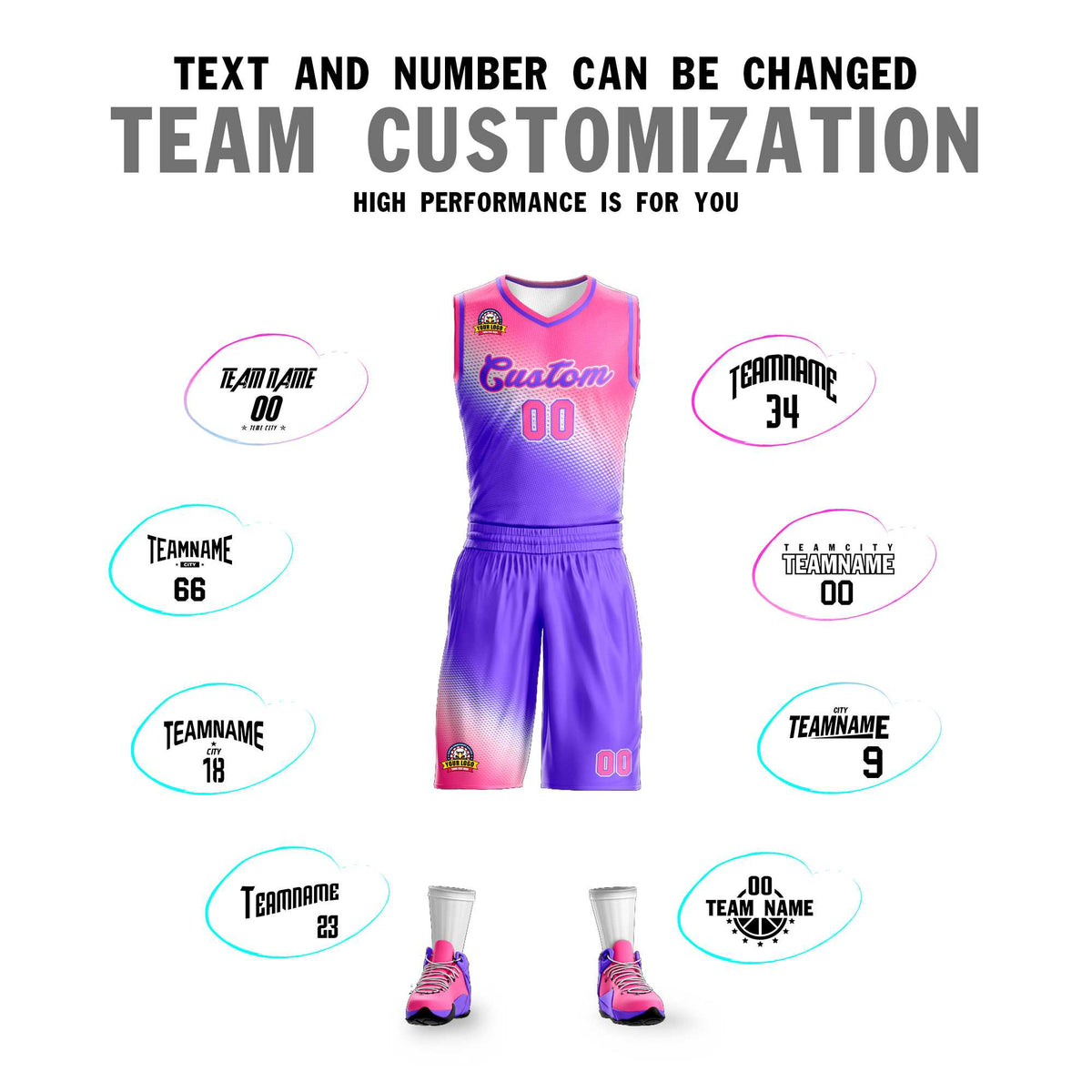 Custom Pink Purple Gradient Fashion Sports Uniform Basketball Jersey