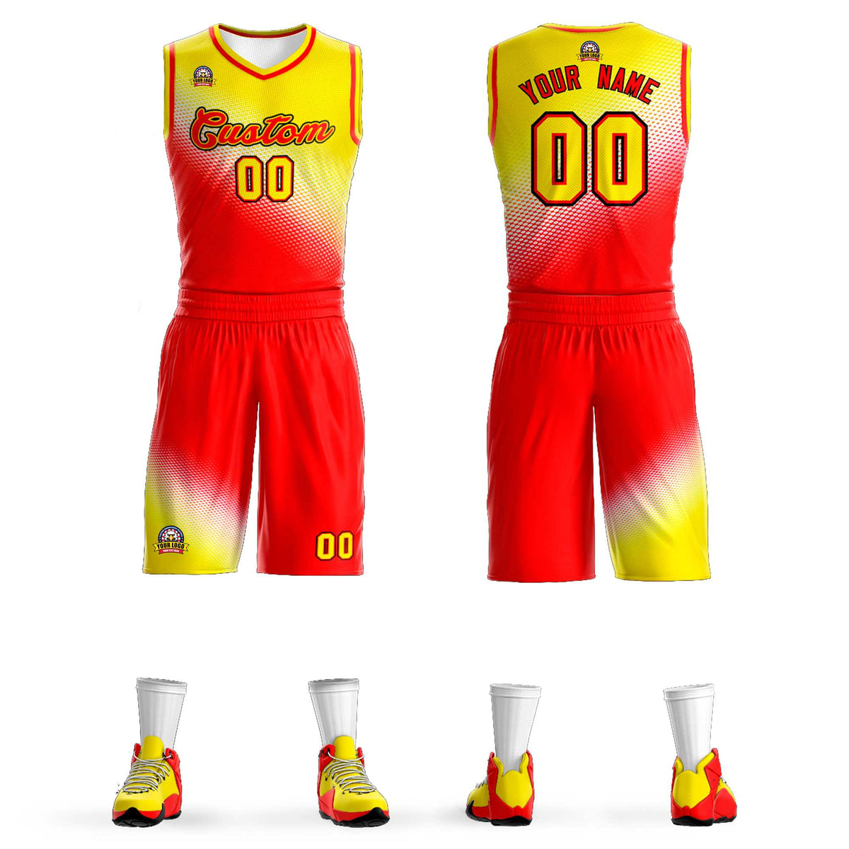Custom Gold Red Gradient Fashion Sports Uniform Basketball Jersey