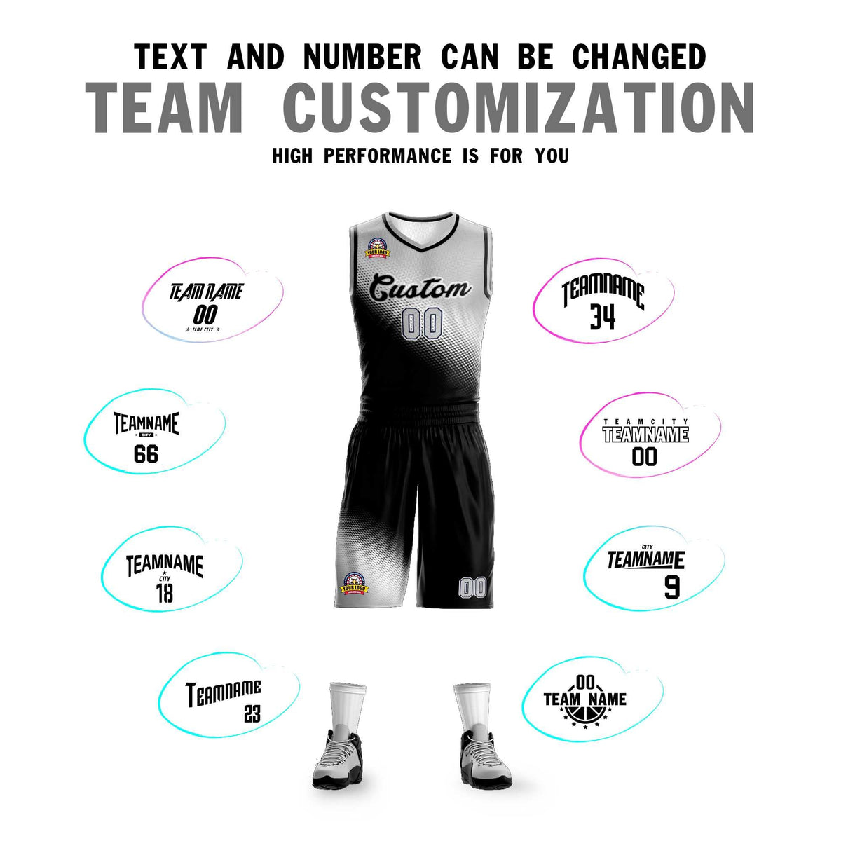 Custom Light Gray Black Gradient Fashion Sports Uniform Basketball Jersey