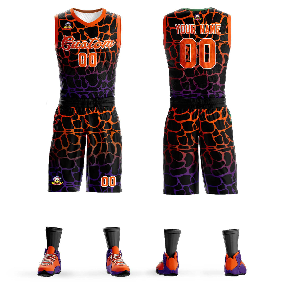 Custom Black Orange-Purple Spotted Graffiti Pattern Sports Uniform Basketball Jersey