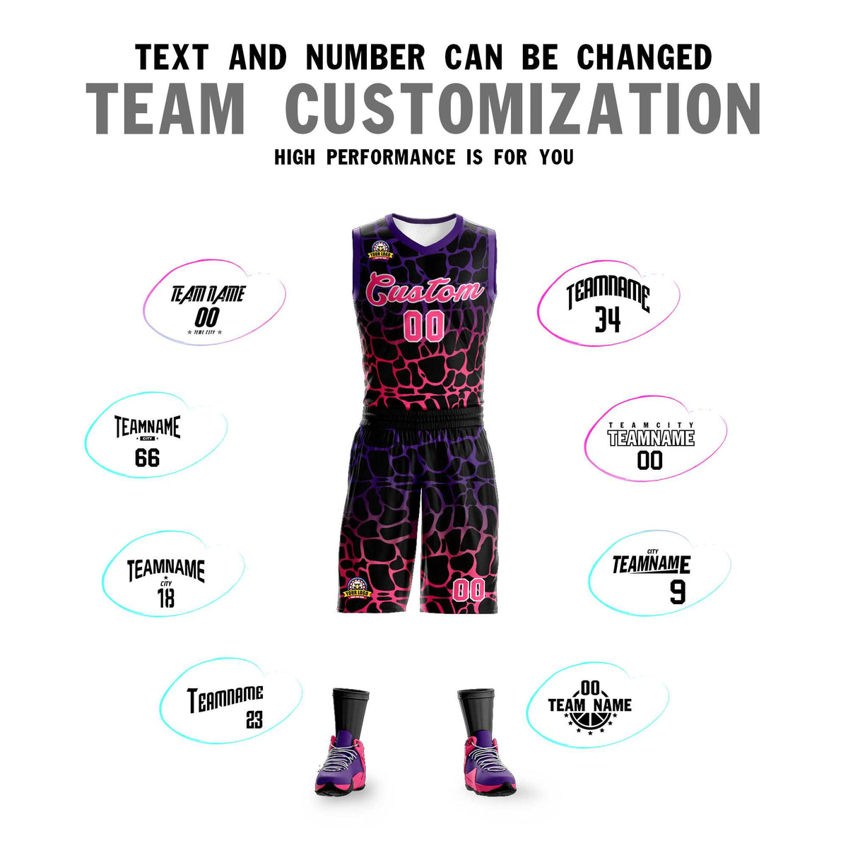 Custom Black Purple-Pink Spotted Graffiti Pattern Sports Uniform Basketball Jersey