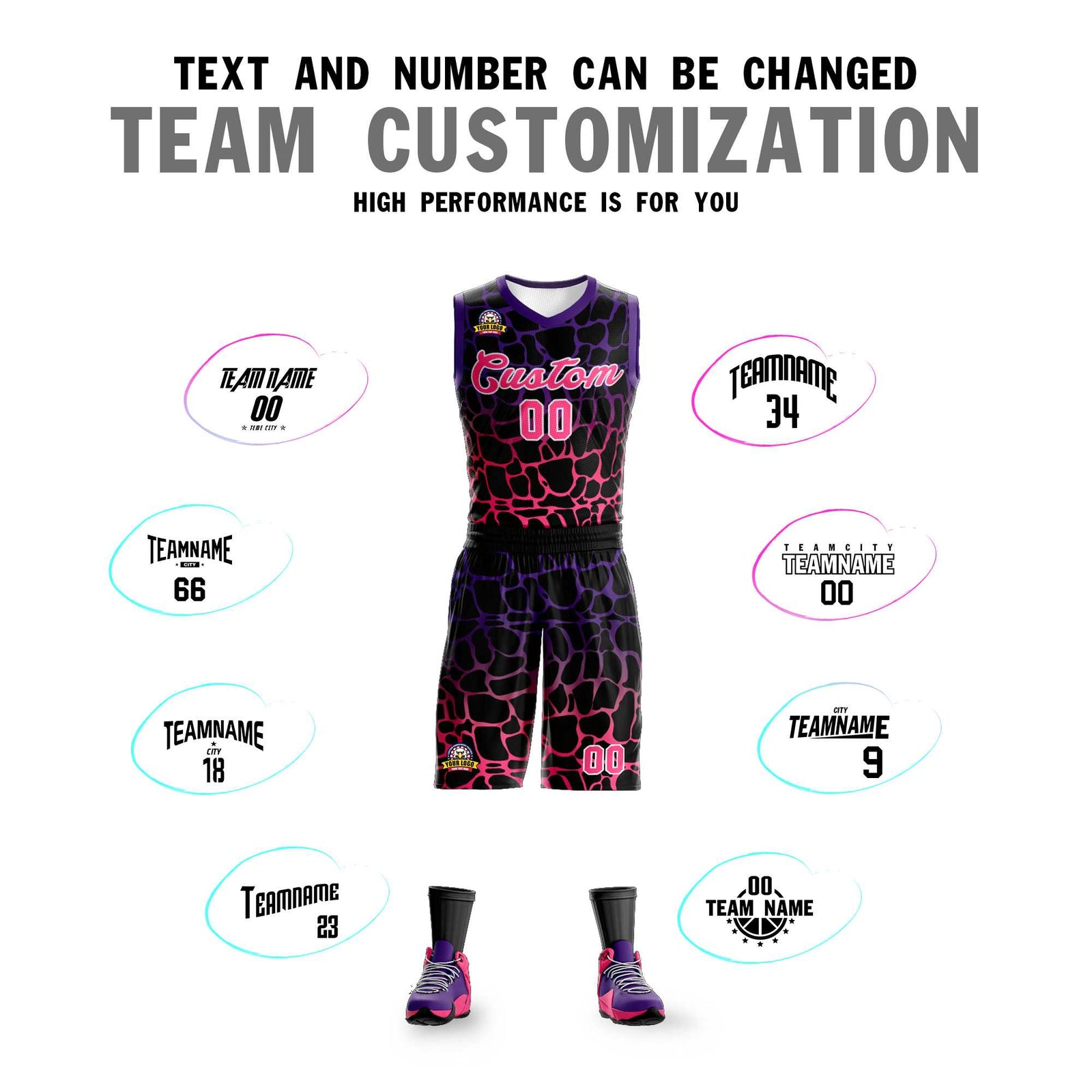 Custom Black Purple-Pink Spotted Graffiti Pattern Sports Uniform Basketball Jersey