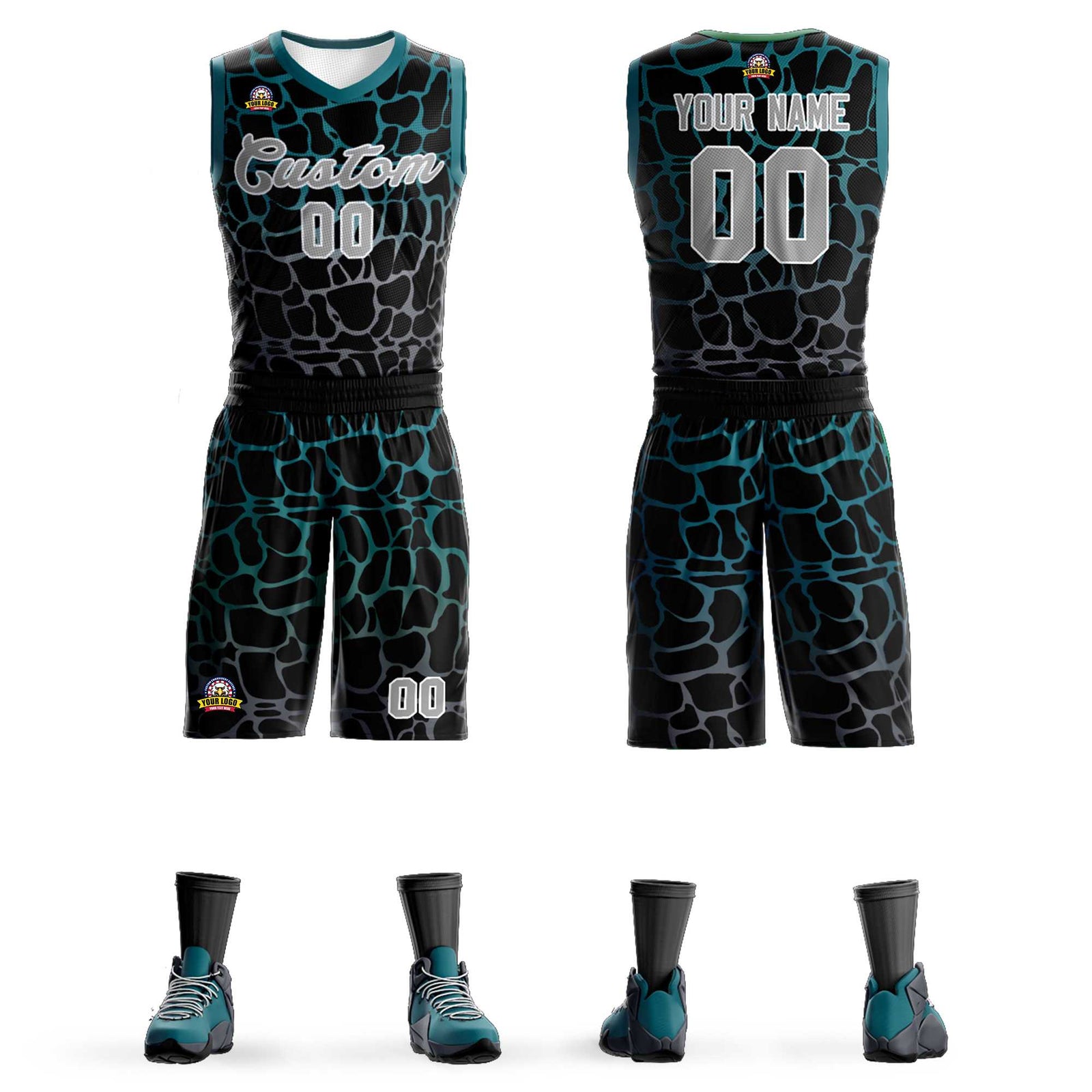 Custom Black Midnight Green-Gray Spotted Graffiti Pattern Sports Uniform Basketball Jersey